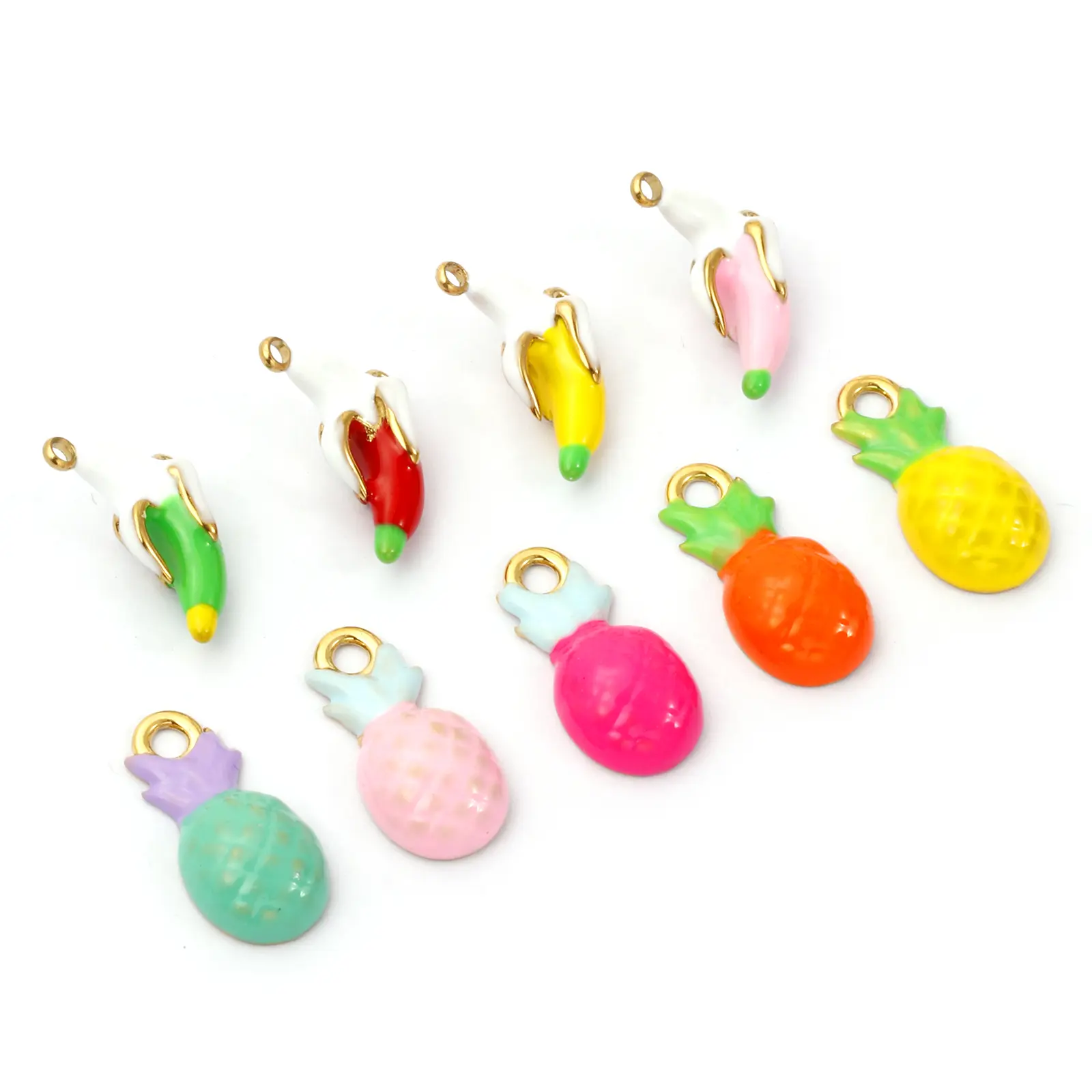 1 Piece 304 Stainless Steel Fruit Charms Enamel Pineapple Banana 18K Gold Plated Pendant For DIY Necklace Jewelry Making