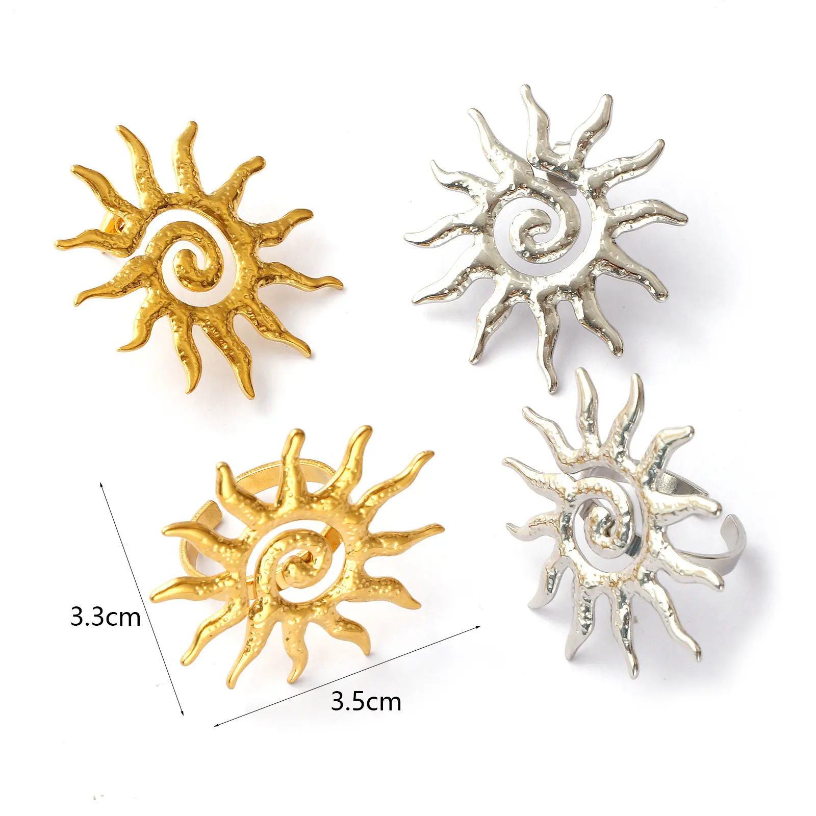 Galaxy 304 Stainless Steel Irregular Surface Wrinkled Sun Spiral Ear Post Stud Earrings & Rings For Women Fashion Jewelry Gift