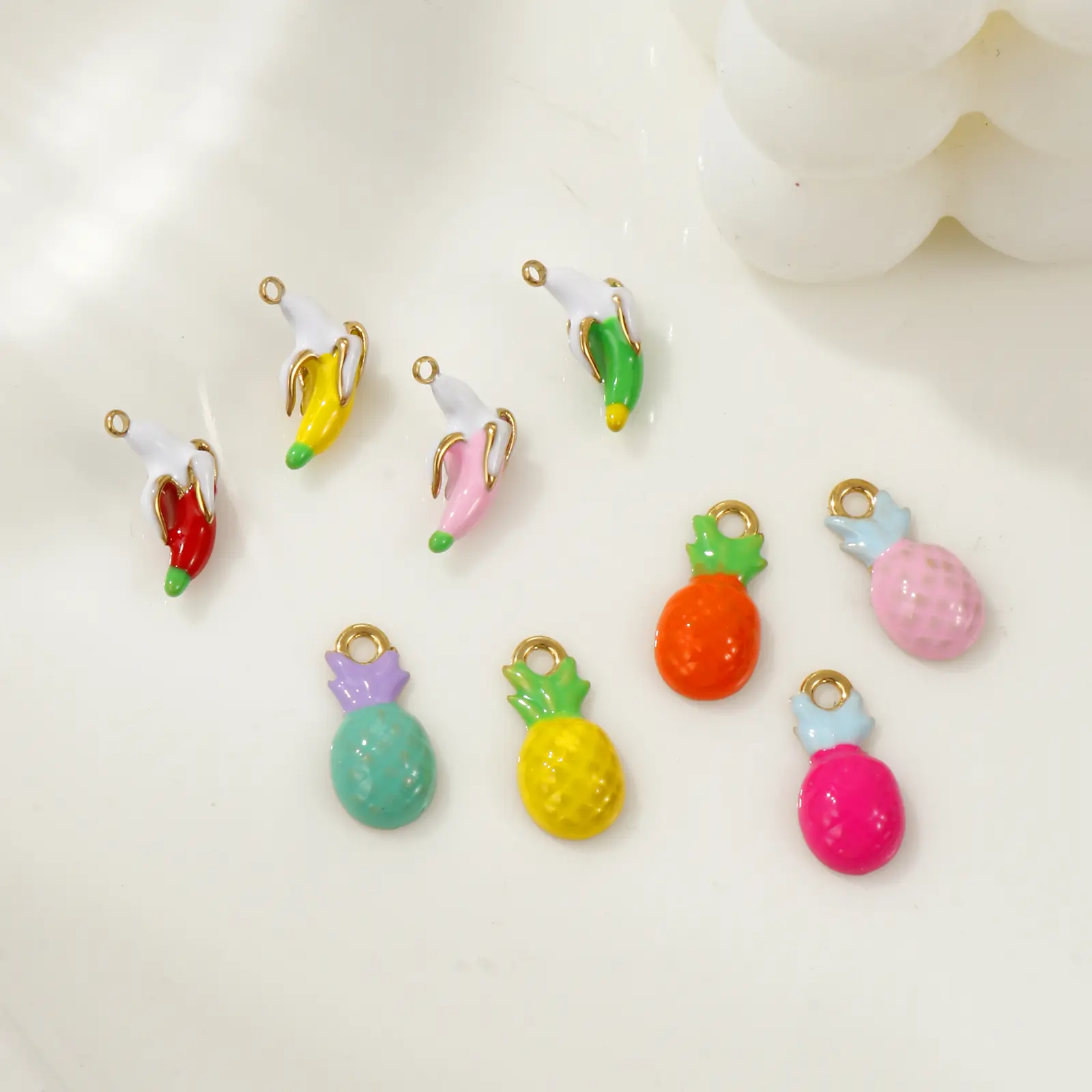 1 Piece 304 Stainless Steel Fruit Charms Enamel Pineapple Banana 18K Gold Plated Pendant For DIY Necklace Jewelry Making