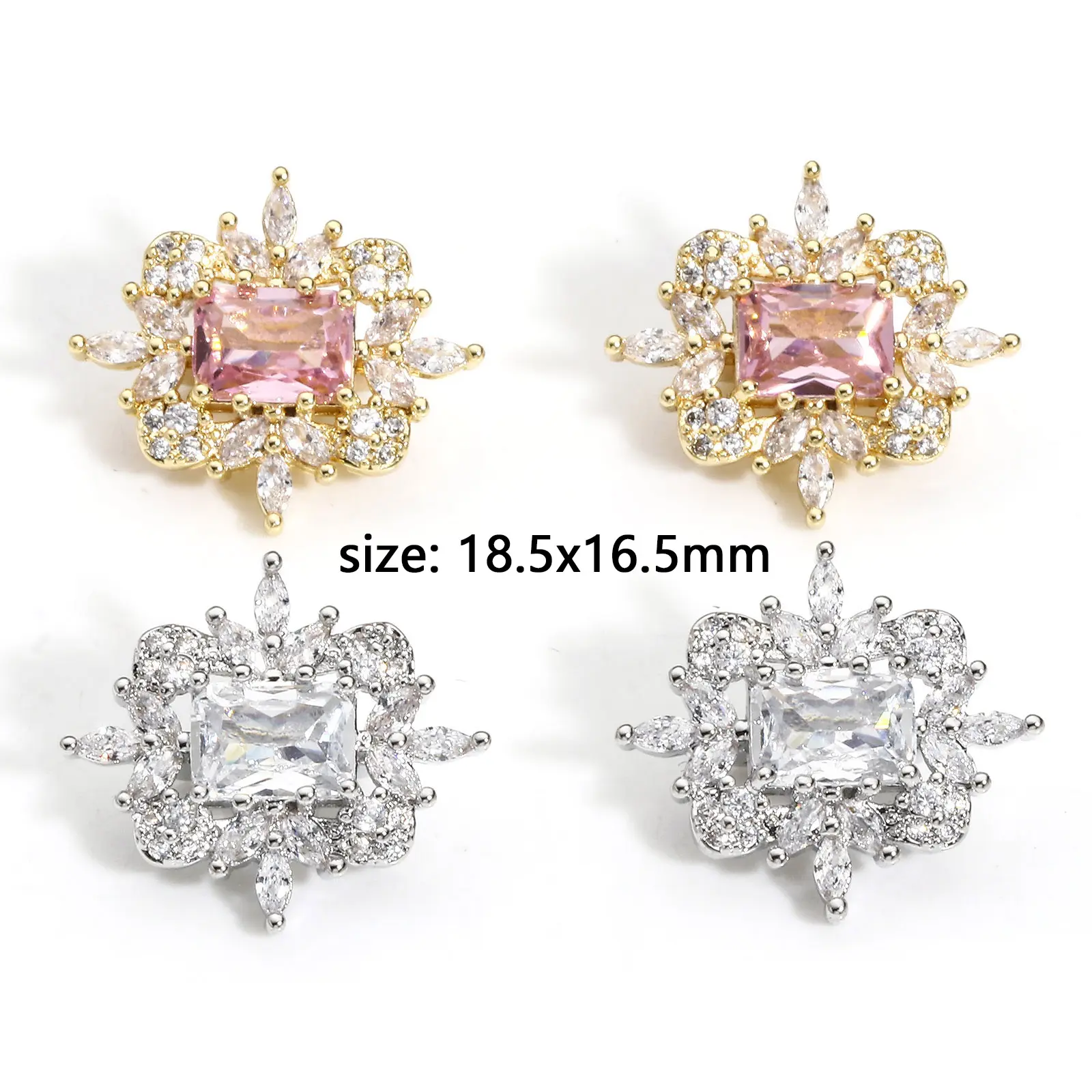 1 Piece Brass Style Of Royal Court Character Beads For DIY Jewelry Making Real Gold Plated Rectangle Clear Rhinestone Bead