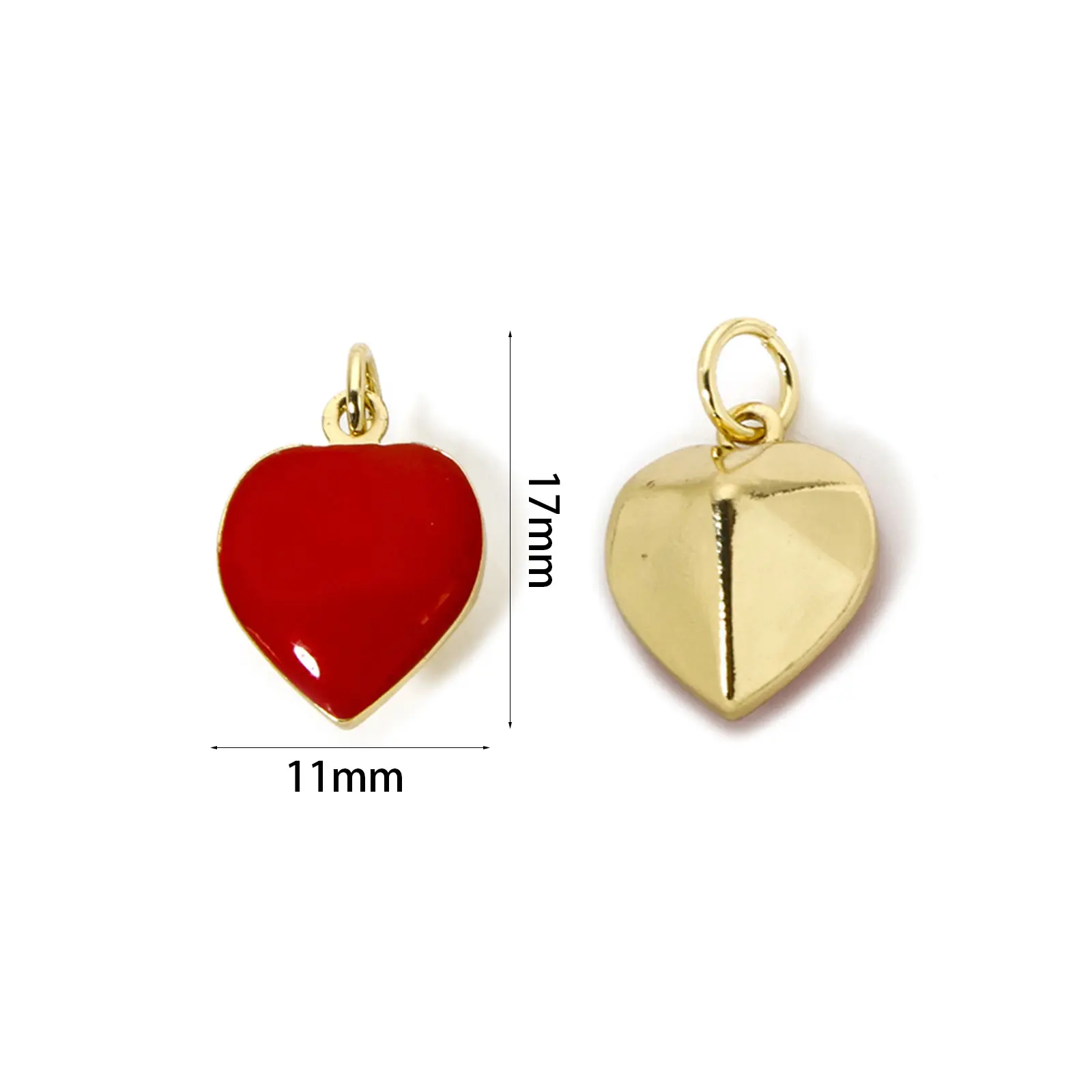 2 PCs Brass Valentine's Day Charms 18K Real Gold Plated Red Enamel Heart Pendants For DIY Necklace Jewerly Making 17mm x 11mm