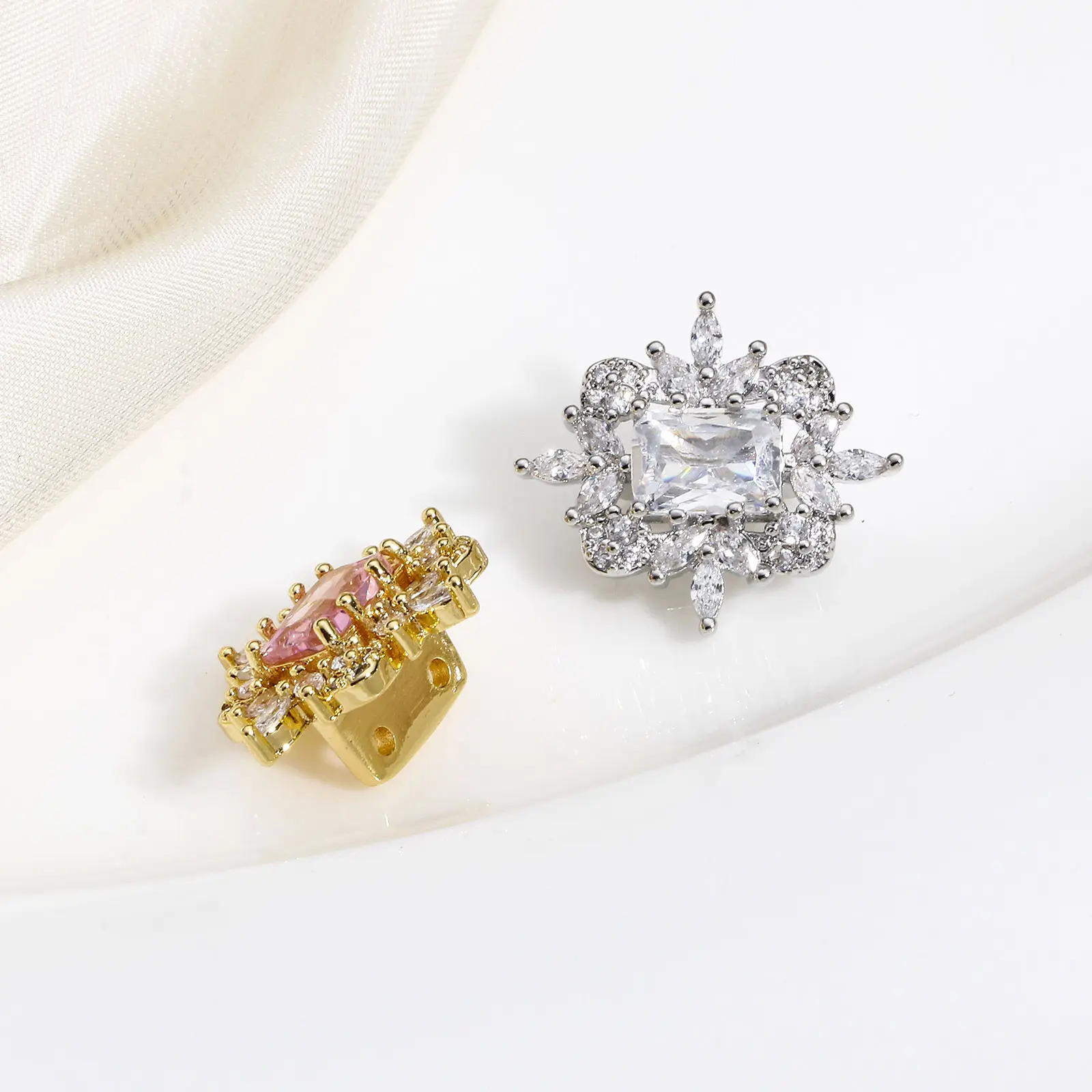 1 Piece Brass Style Of Royal Court Character Beads For DIY Jewelry Making Real Gold Plated Rectangle Clear Rhinestone Bead