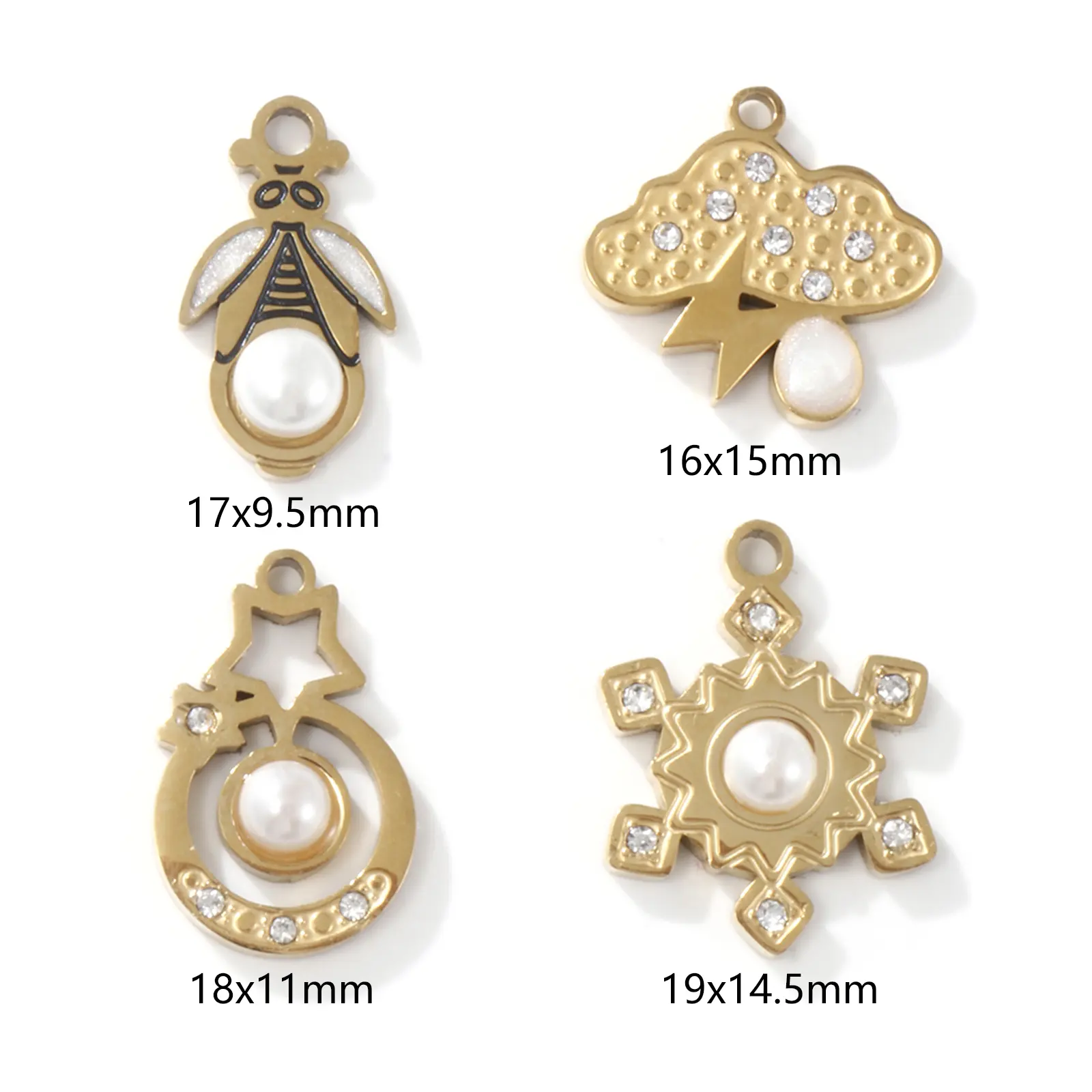 2 Piece 304 Stainless Steel Cloud Pendant For Jewelry Making 18K Gold Plated Acrylic Imitation Pearl Snowflake Necklace DIY