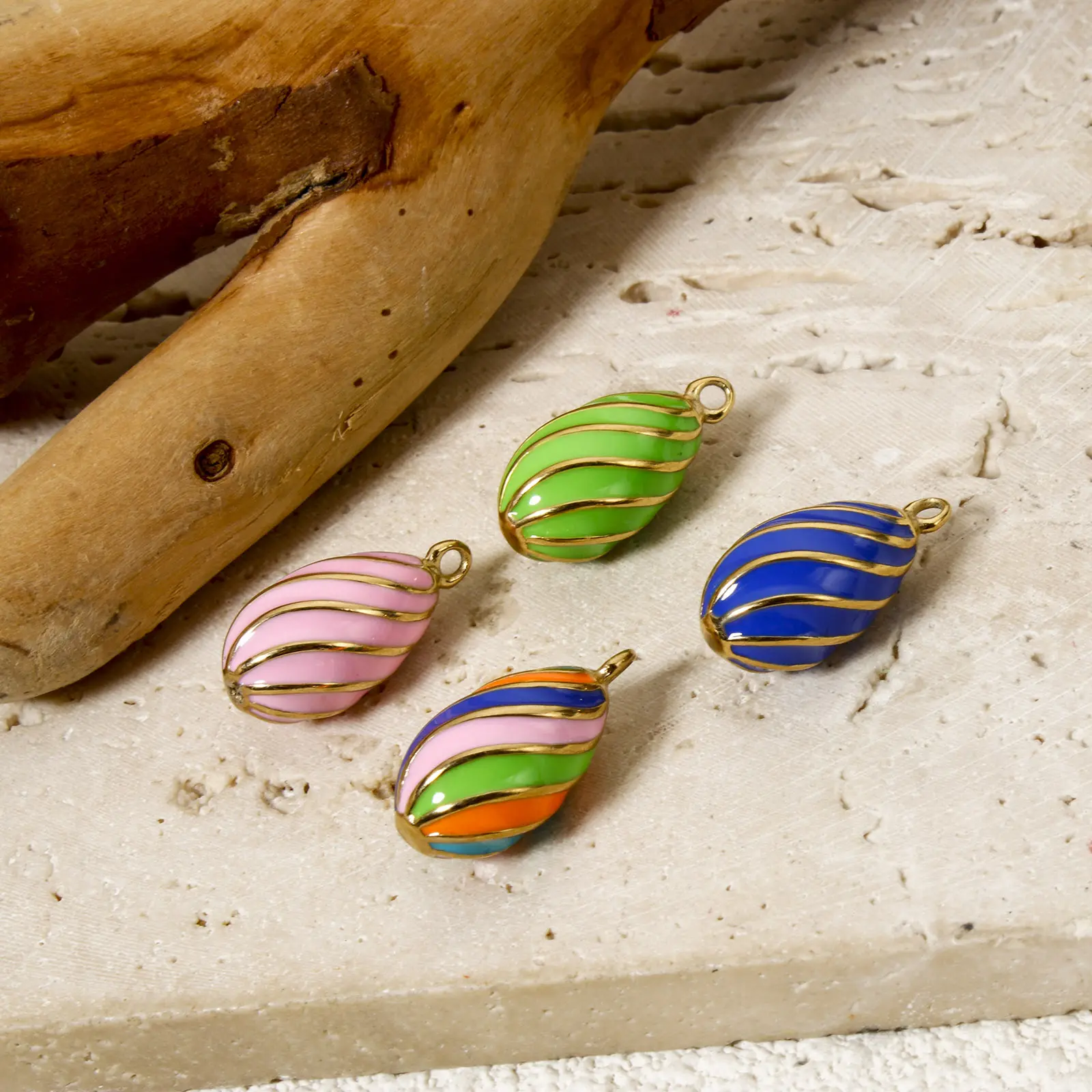 1 Piece Easter Egg Charms 304 Stainless Steel 14K Real Gold Plated Drop Spiral Pendant Necklace DIY Making 20mm x 10mm