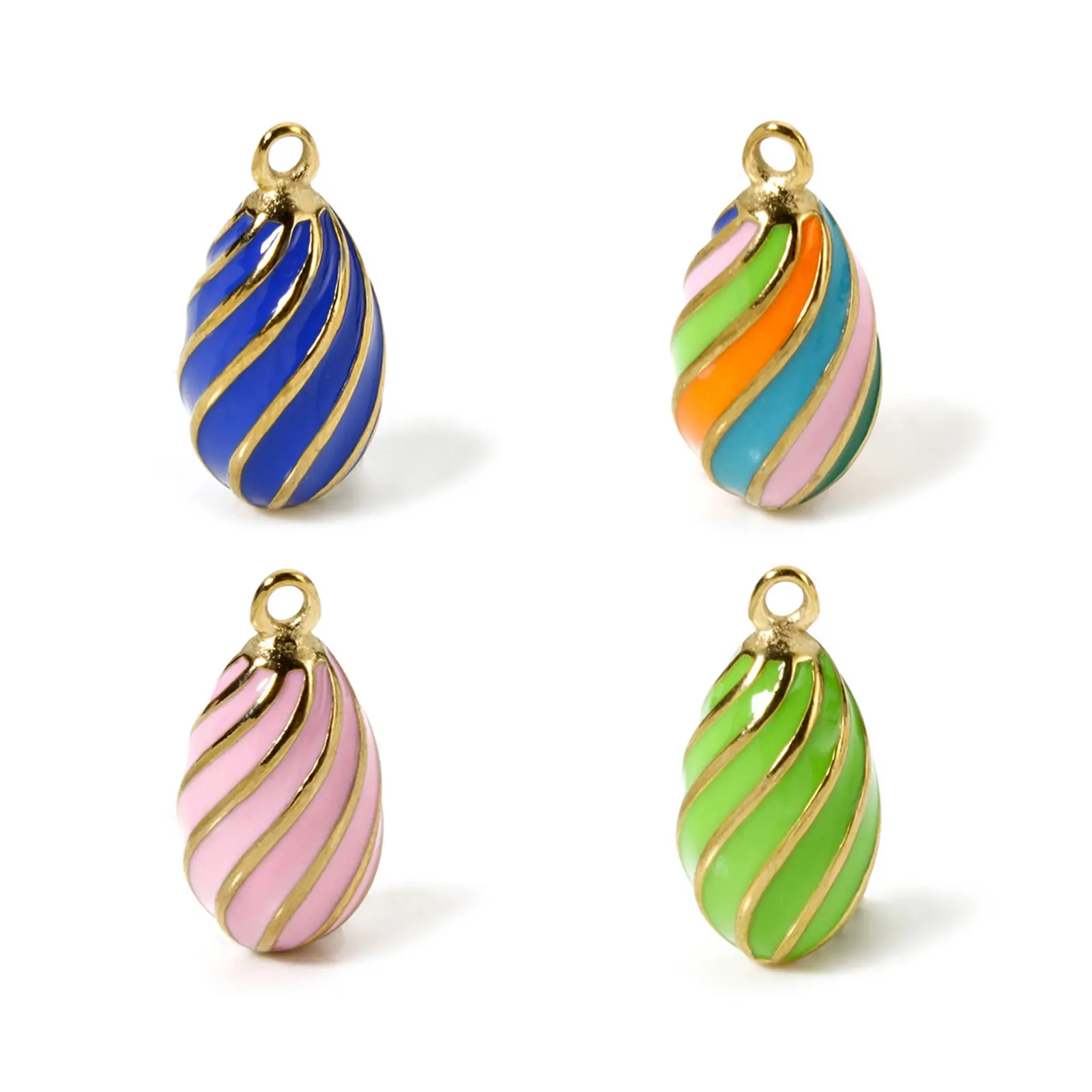 1 Piece Easter Egg Charms 304 Stainless Steel 14K Real Gold Plated Drop Spiral Pendant Necklace DIY Making 20mm x 10mm