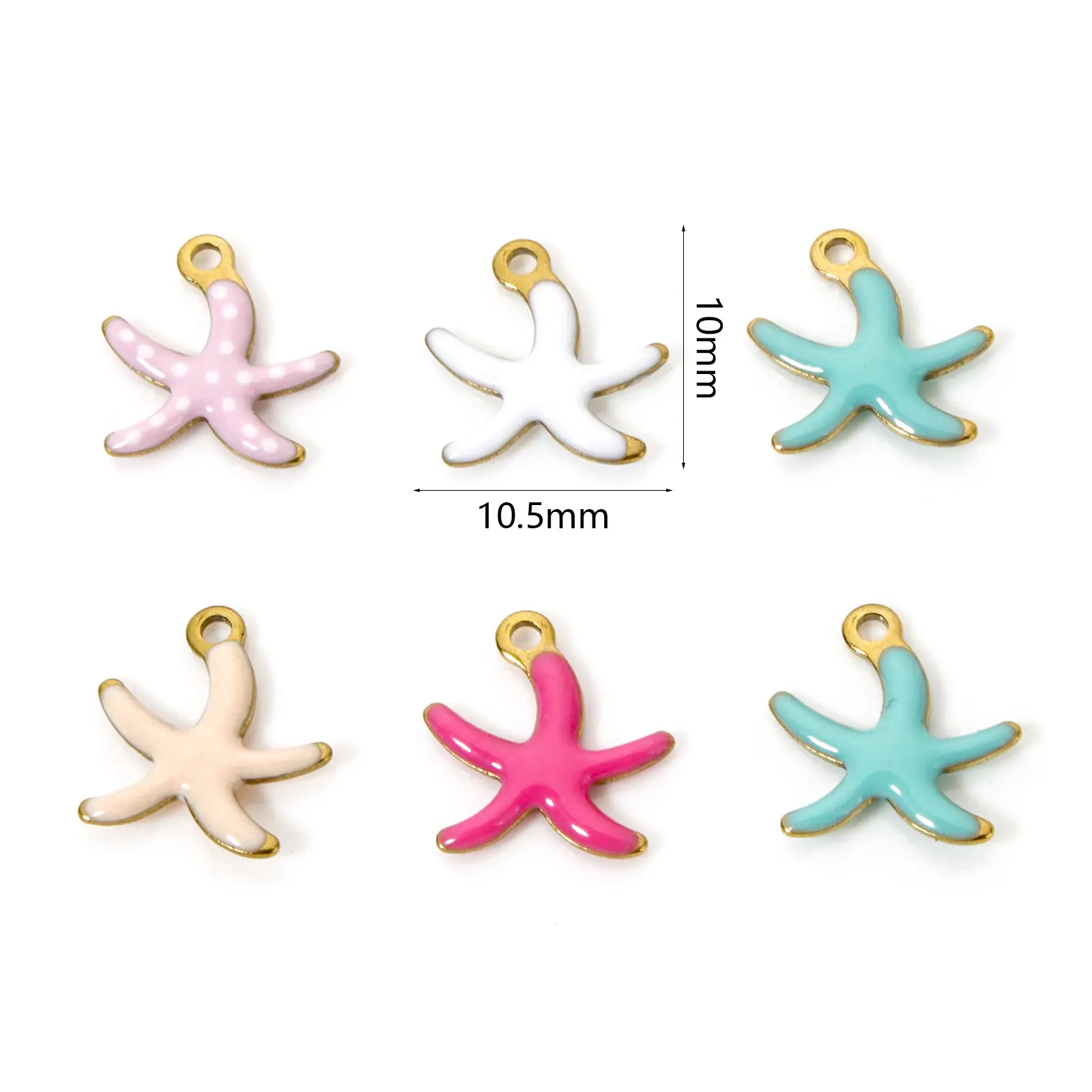 5 PCs 304 Stainless Steel Ocean Jewelry Charms 18K Real Gold Plated Star Fish Double sided Enamel Pendants Finding 10.5mm x 10mm