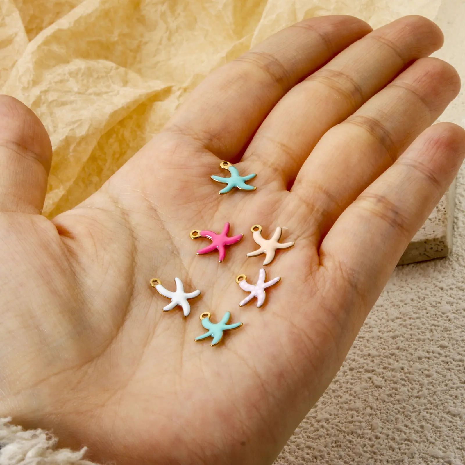 5 PCs 304 Stainless Steel Ocean Jewelry Charms 18K Real Gold Plated Star Fish Double sided Enamel Pendants Finding 10.5mm x 10mm
