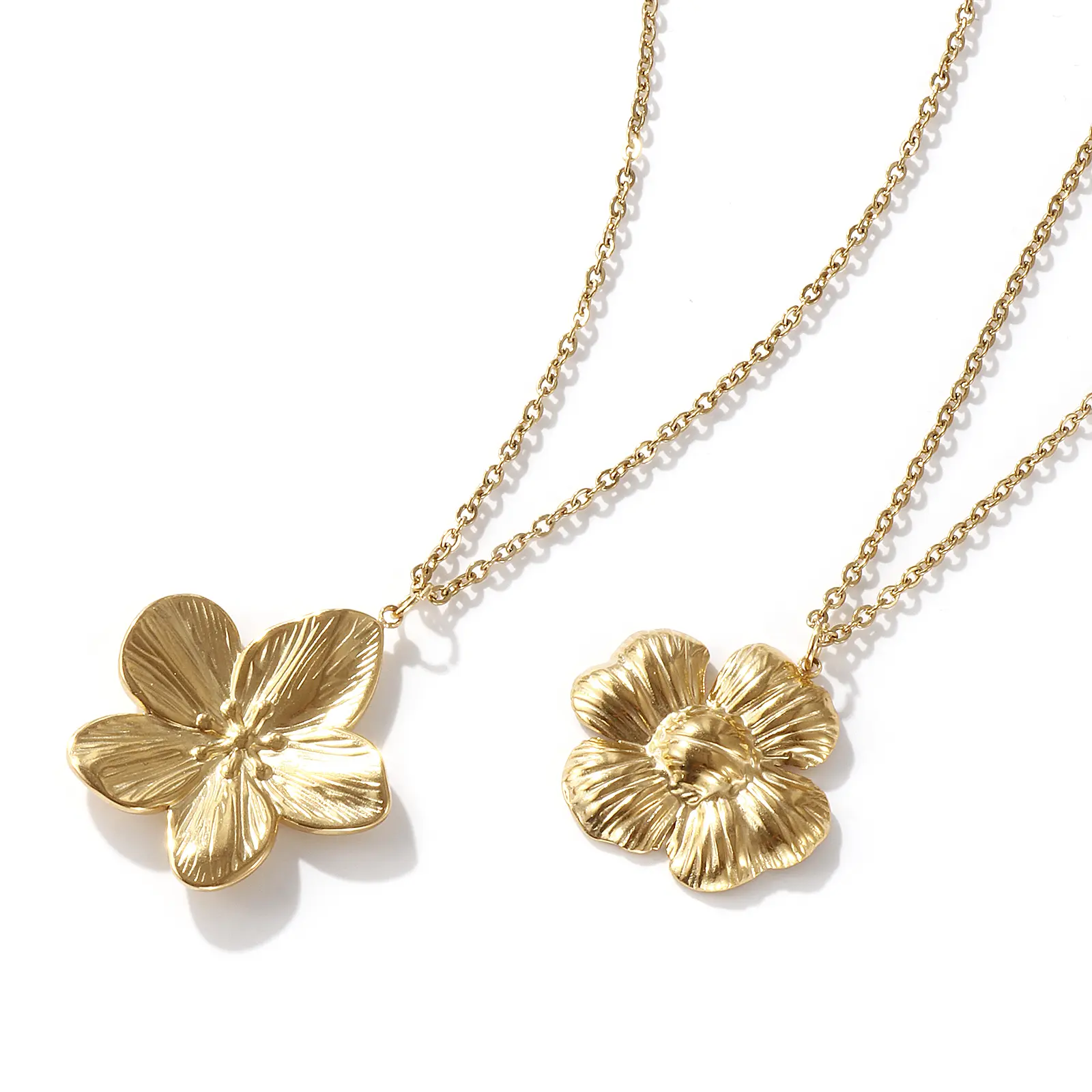 Stylish 18K Real Gold Plated 304 Stainless Steel Link Cable Chain Flower Pendant Charm Necklace For Women Gift 45cm+5cm long
