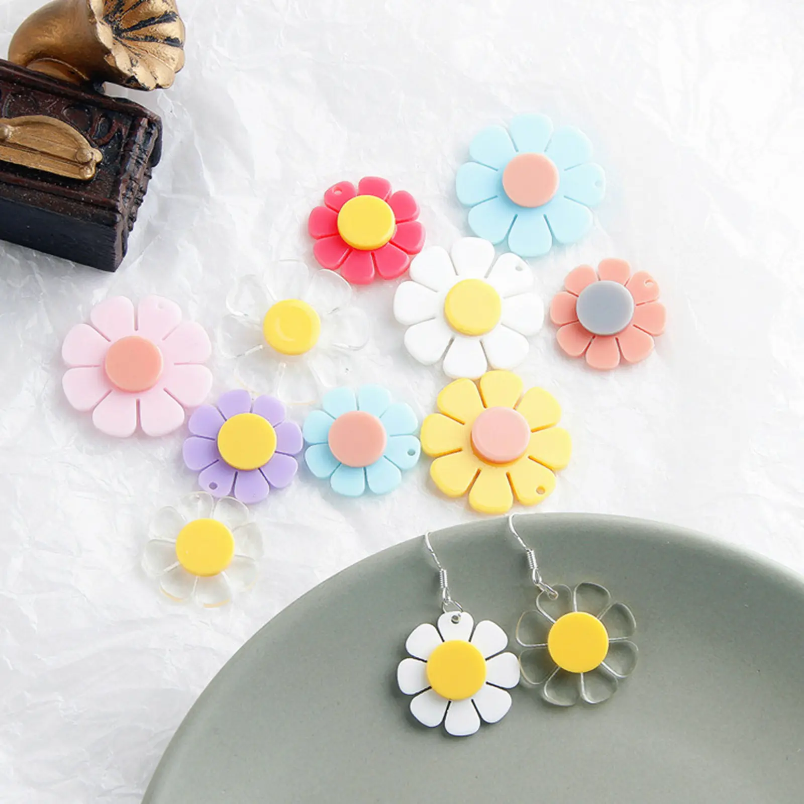 Korean Ins Style Multicolor Acrylic Sweet Flower Pendants For DIY Fashion Making Jewelry Earrings Necklace Accessories, 5PCs