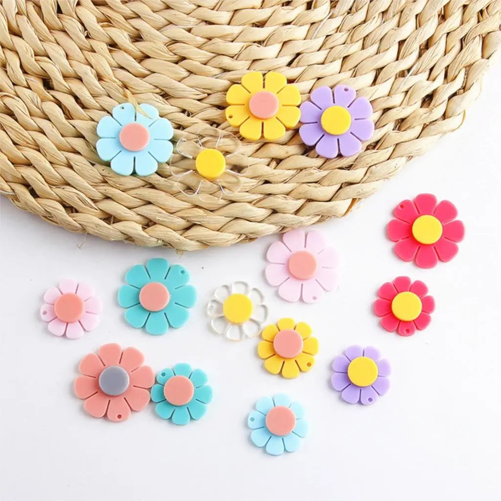 Korean Ins Style Multicolor Acrylic Sweet Flower Pendants For DIY Fashion Making Jewelry Earrings Necklace Accessories, 5PCs