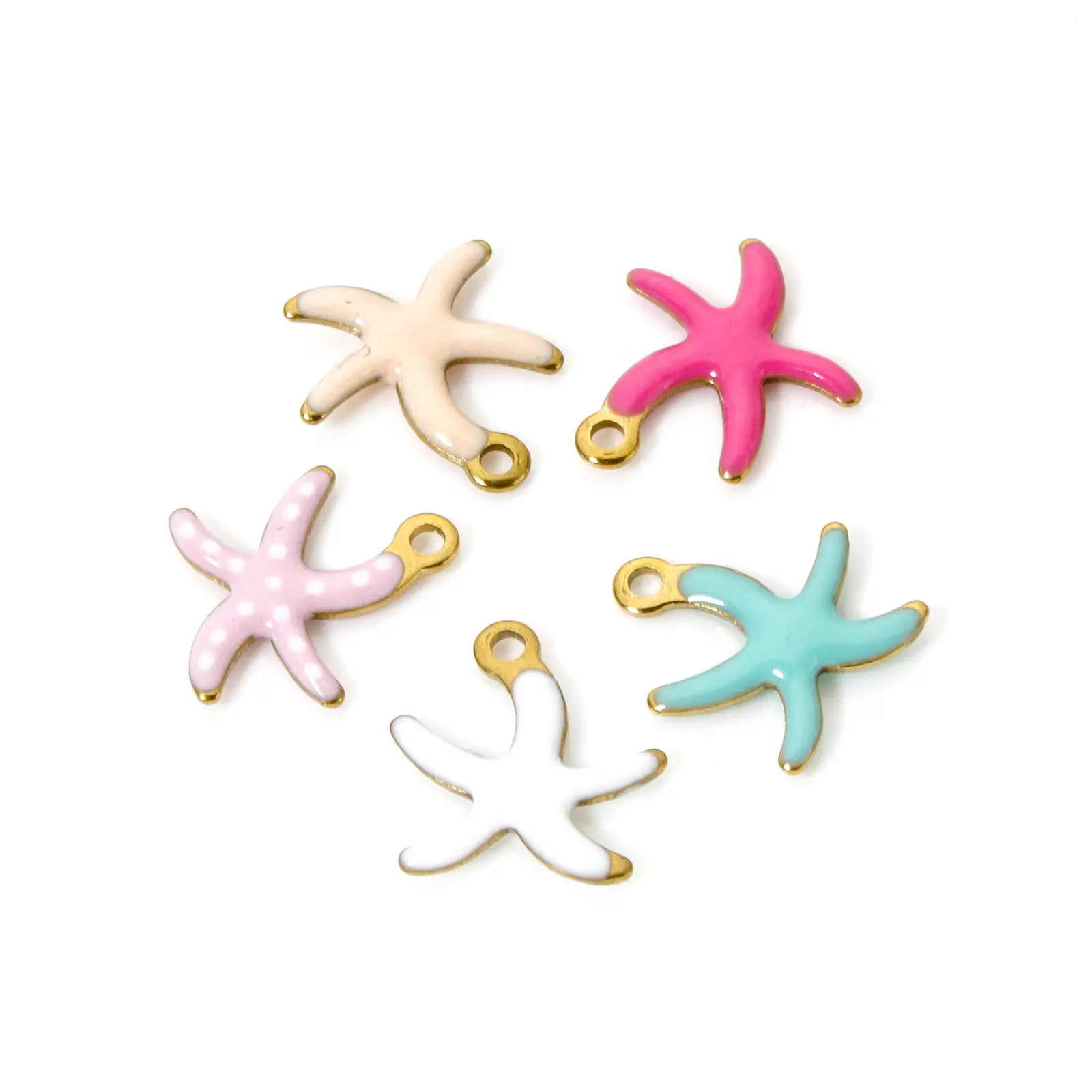 5 PCs 304 Stainless Steel Ocean Jewelry Charms 18K Real Gold Plated Star Fish Double sided Enamel Pendants Finding 10.5mm x 10mm