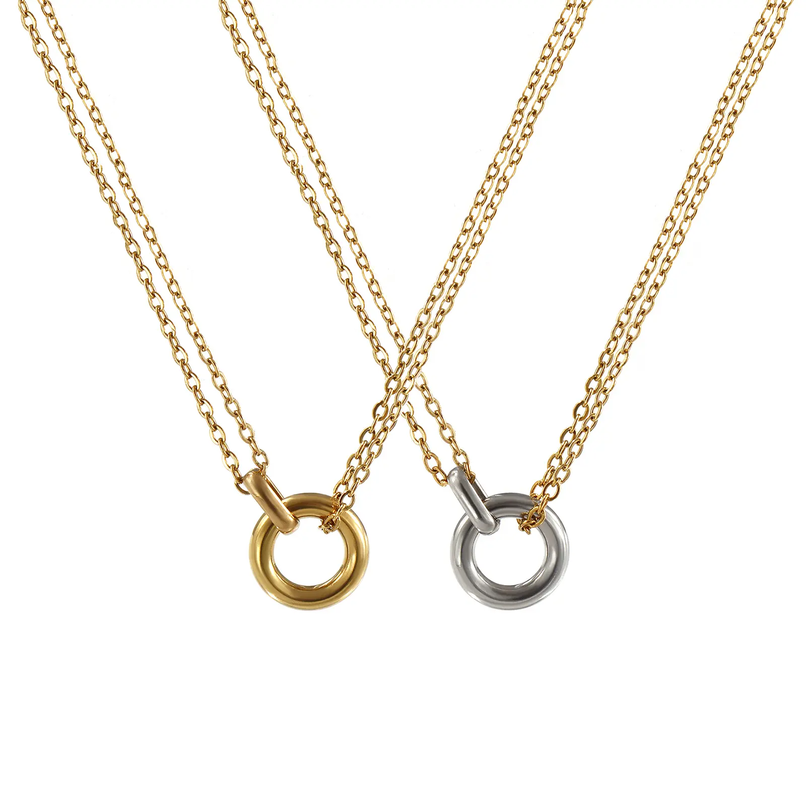 304 Stainless Steel Minimalist Circle Pendant Necklace 18K Real Gold Plated Ring Charm Necklace Jewelry For Women Gift 42cm +8cm