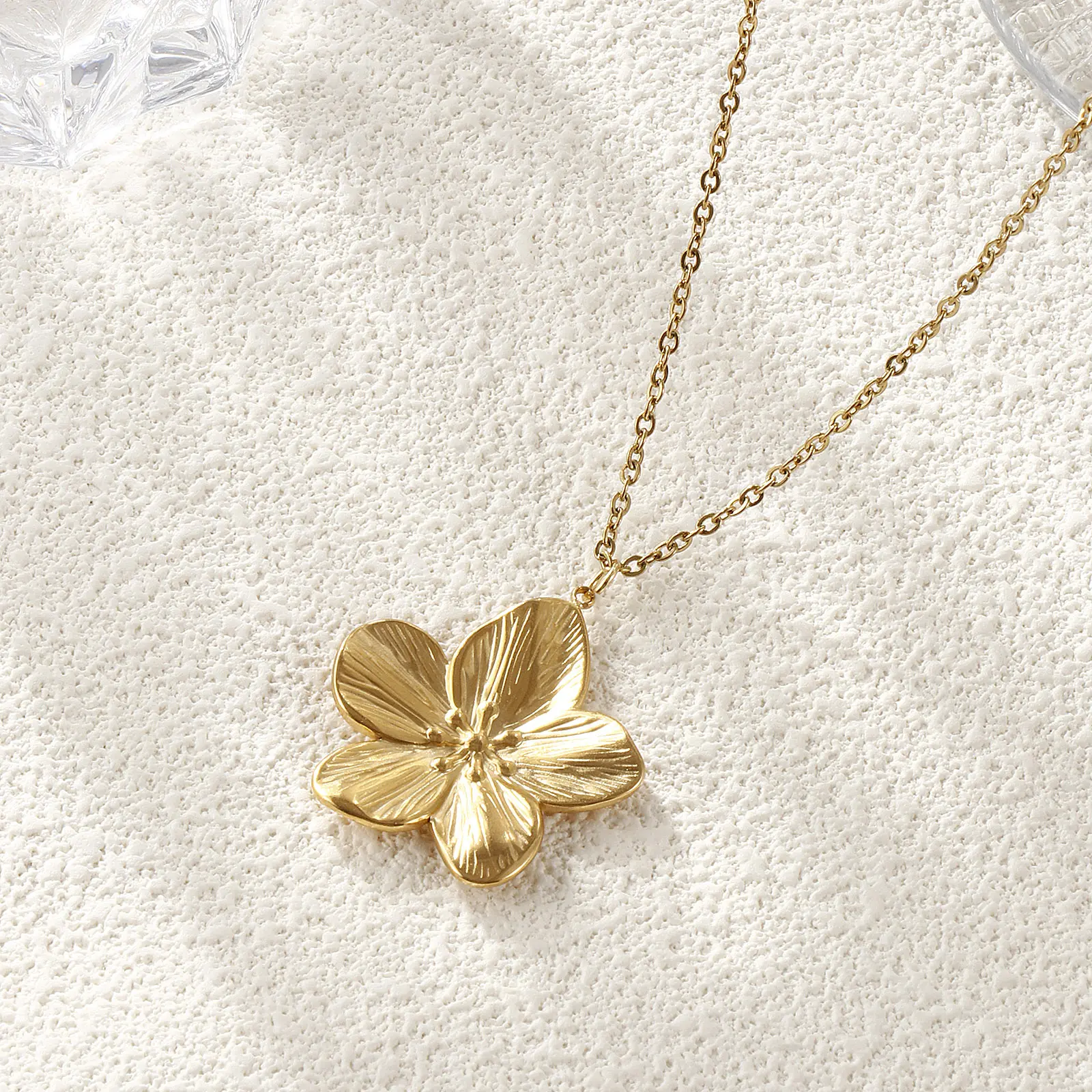 Stylish 18K Real Gold Plated 304 Stainless Steel Link Cable Chain Flower Pendant Charm Necklace For Women Gift 45cm+5cm long