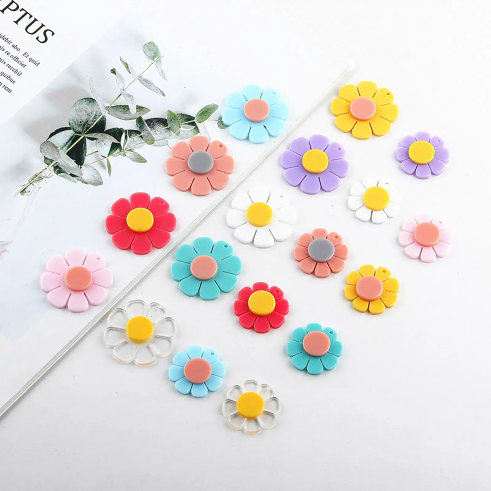 Korean Ins Style Multicolor Acrylic Sweet Flower Pendants For DIY Fashion Making Jewelry Earrings Necklace Accessories, 5PCs