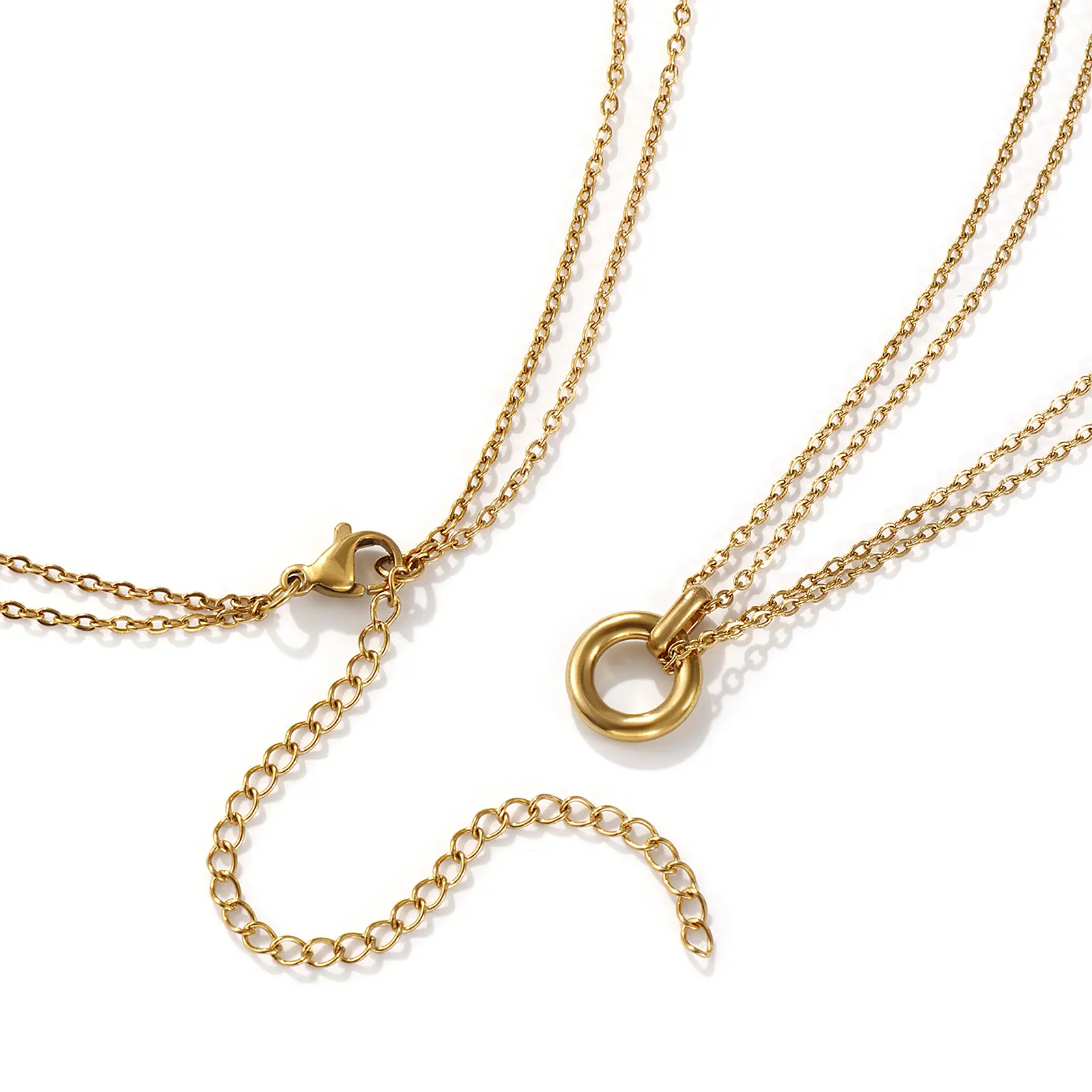 304 Stainless Steel Minimalist Circle Pendant Necklace 18K Real Gold Plated Ring Charm Necklace Jewelry For Women Gift 42cm +8cm