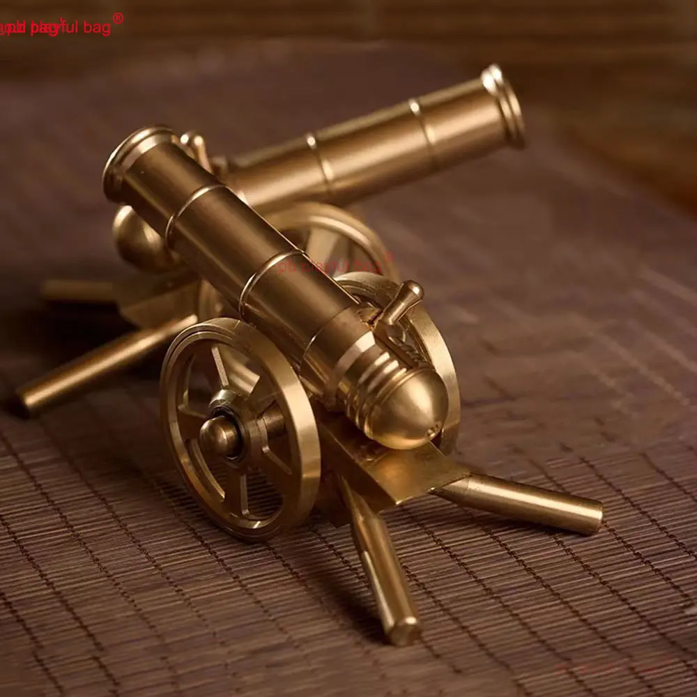 Mini Metal Cannon Brass Ornaments Model Launcher Home Office Desktop Decoration Children's Toys Gift HG319