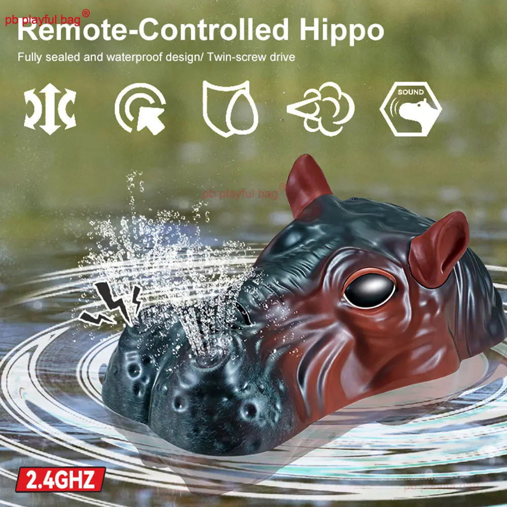 2025 Remote Control 2.4GHz Double Propeller Simulation Hippopotamus Boat Water Spraying Animal Model Electric RC Toy Gifts VG206