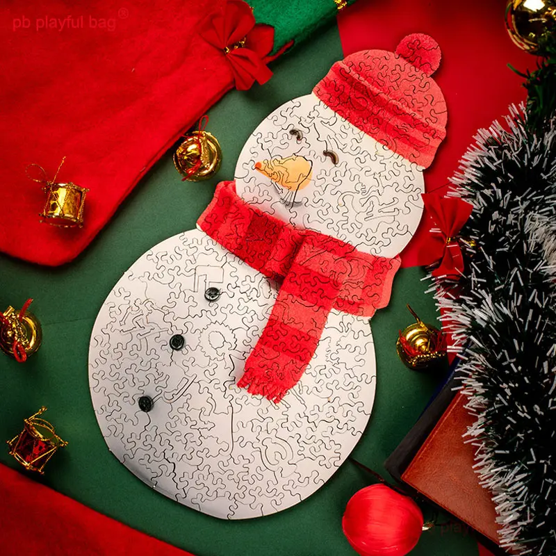 214PCS Puzzle Decorative Wooden Box Kids Educational Toys Irregular Puzzle Snowman Adult Release Stress Christmas Gifts UG168