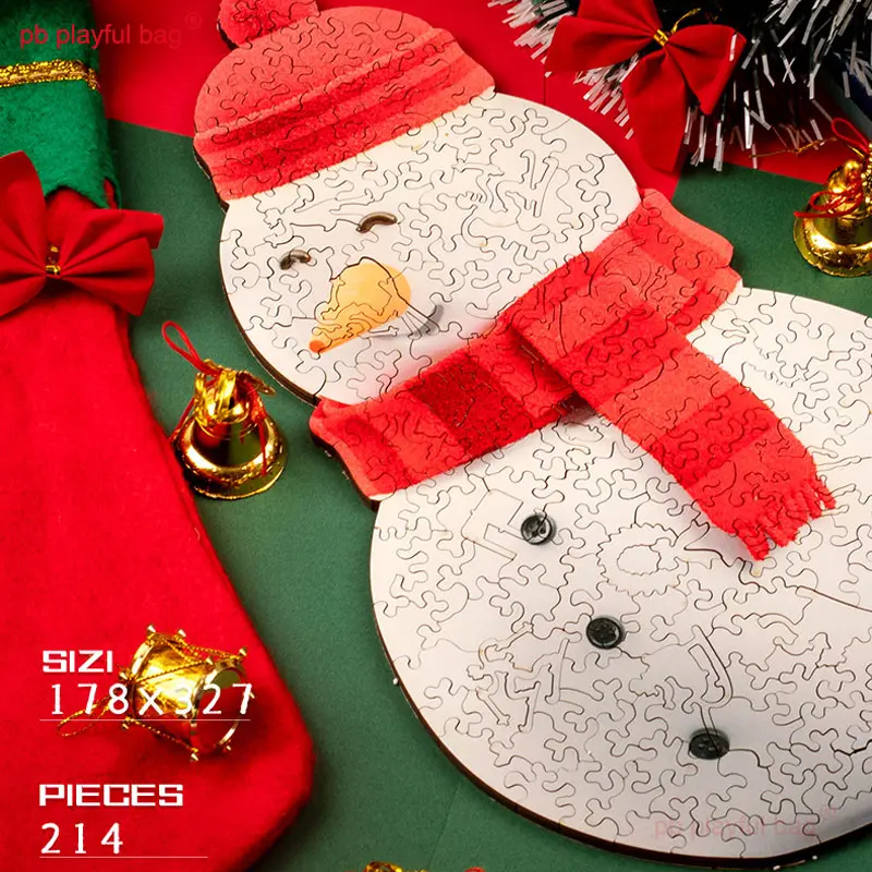214PCS Puzzle Decorative Wooden Box Kids Educational Toys Irregular Puzzle Snowman Adult Release Stress Christmas Gifts UG168