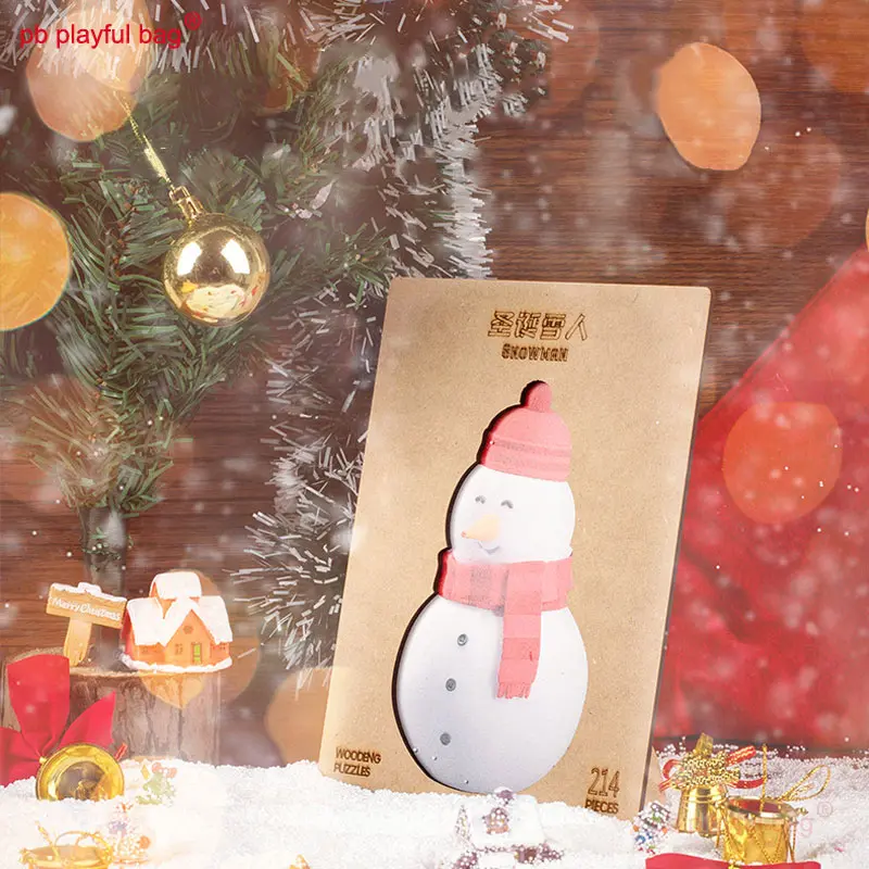 214PCS Puzzle Decorative Wooden Box Kids Educational Toys Irregular Puzzle Snowman Adult Release Stress Christmas Gifts UG168