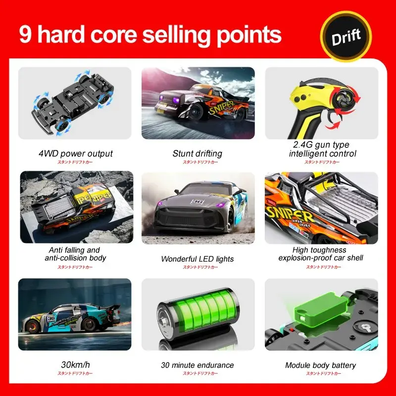 4WD RC Car 30KM/H High-speed Remote Control Car Off-road Drift 2.4G Racing Stunt Vehicle Drift Master Toys for Children Gifts