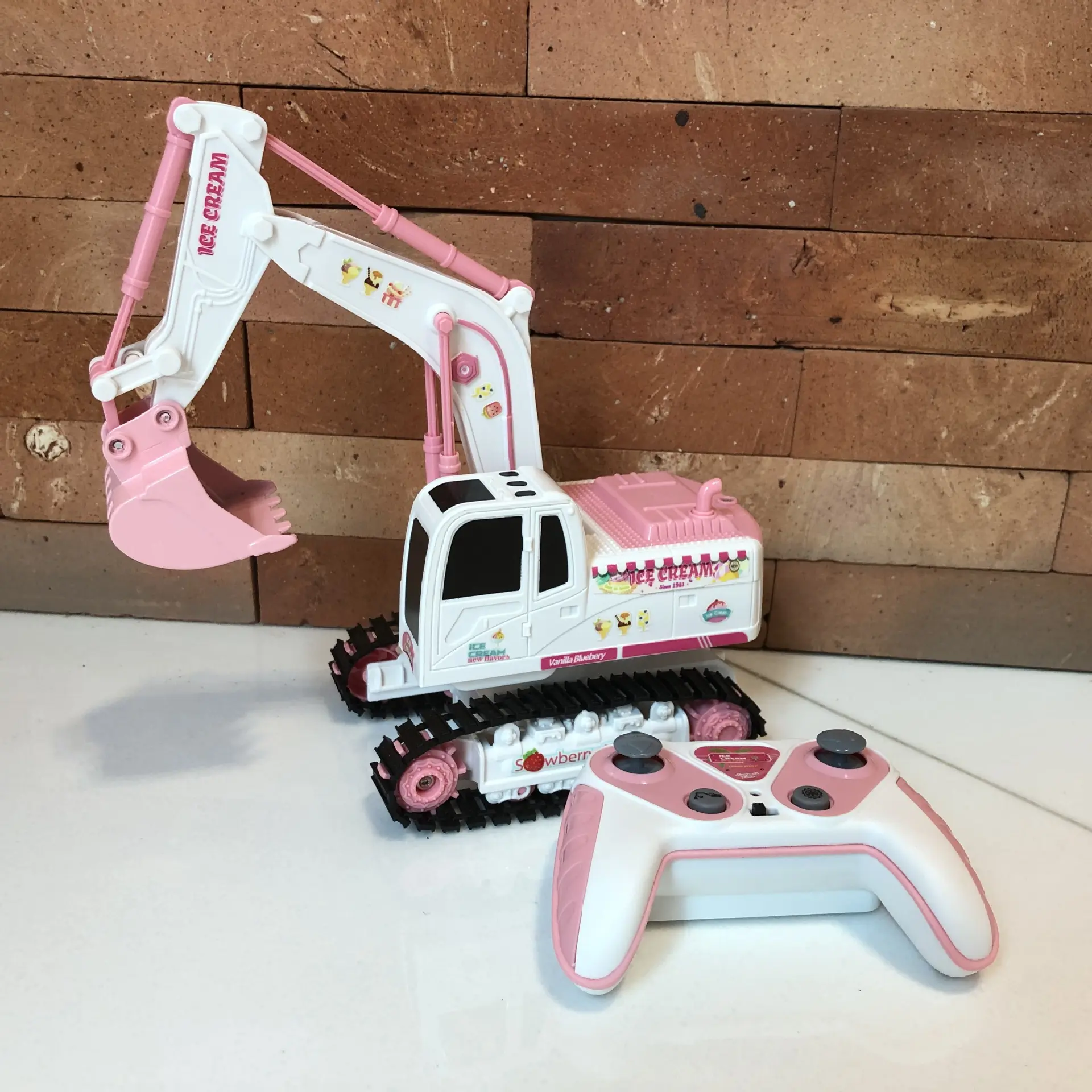 6CH Pink RC Excavator for Girls Remote Control Alloy Engineering Car with LED Light Music Electronic Simulation Cute Vehicle Toy