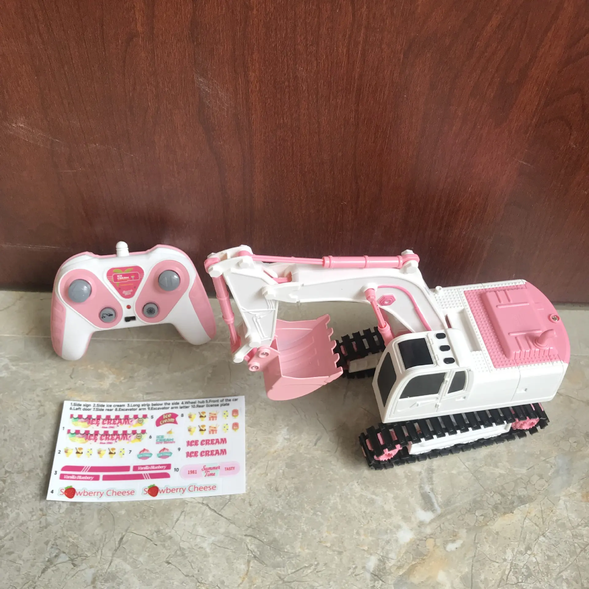 6CH Pink RC Excavator for Girls Remote Control Alloy Engineering Car with LED Light Music Electronic Simulation Cute Vehicle Toy