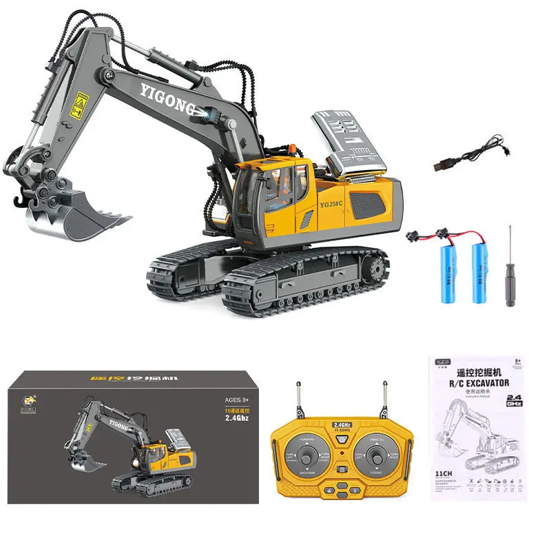 Alloy RC Excavator 11CH Remote Control Bulldozer Electronic Engineering Car RC Truck With Light Sound Chargeable Dumper Kid Gift