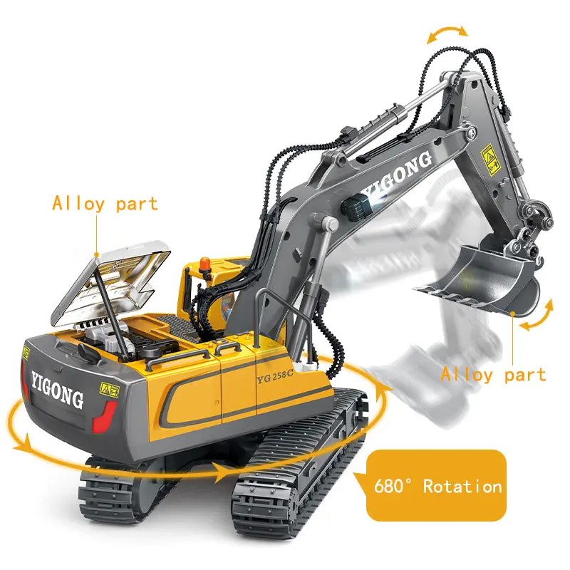 Alloy RC Excavator 11CH Remote Control Bulldozer Electronic Engineering Car RC Truck With Light Sound Chargeable Dumper Kid Gift