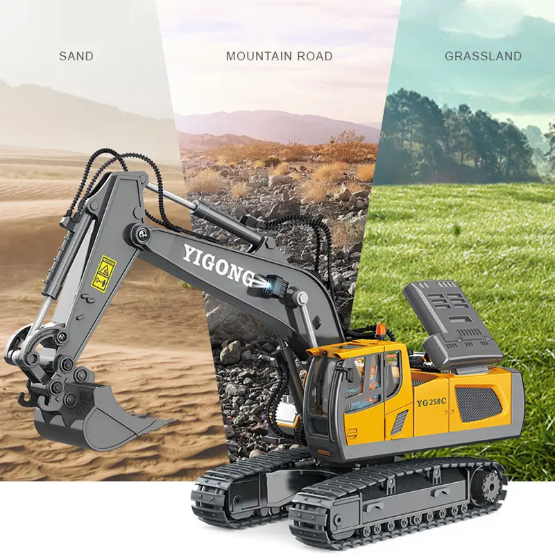 Alloy RC Excavator 11CH Remote Control Bulldozer Electronic Engineering Car RC Truck With Light Sound Chargeable Dumper Kid Gift