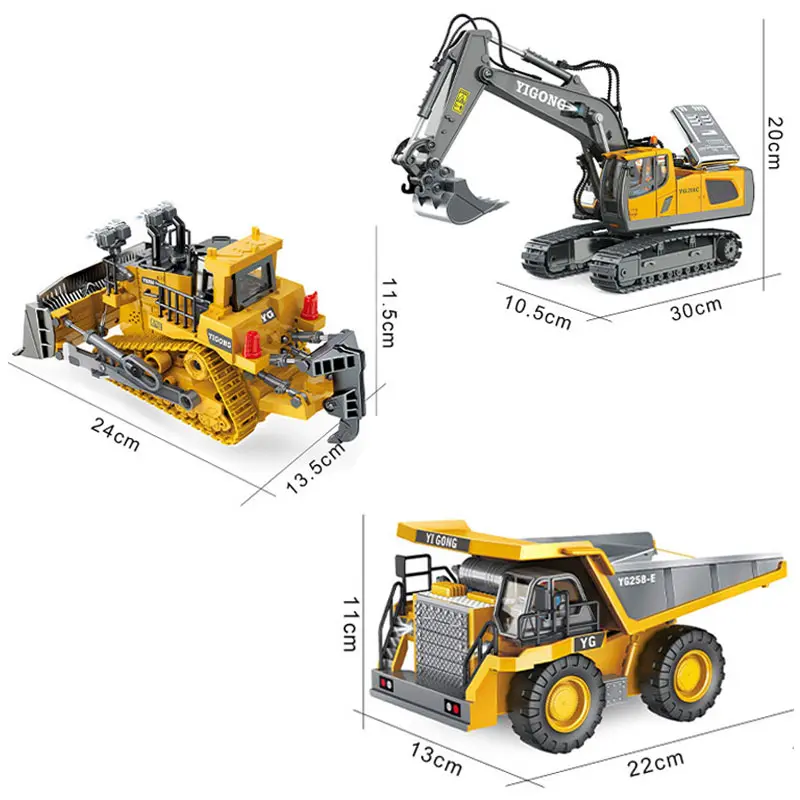 Alloy RC Excavator 11CH Remote Control Bulldozer Electronic Engineering Car RC Truck With Light Sound Chargeable Dumper Kid Gift