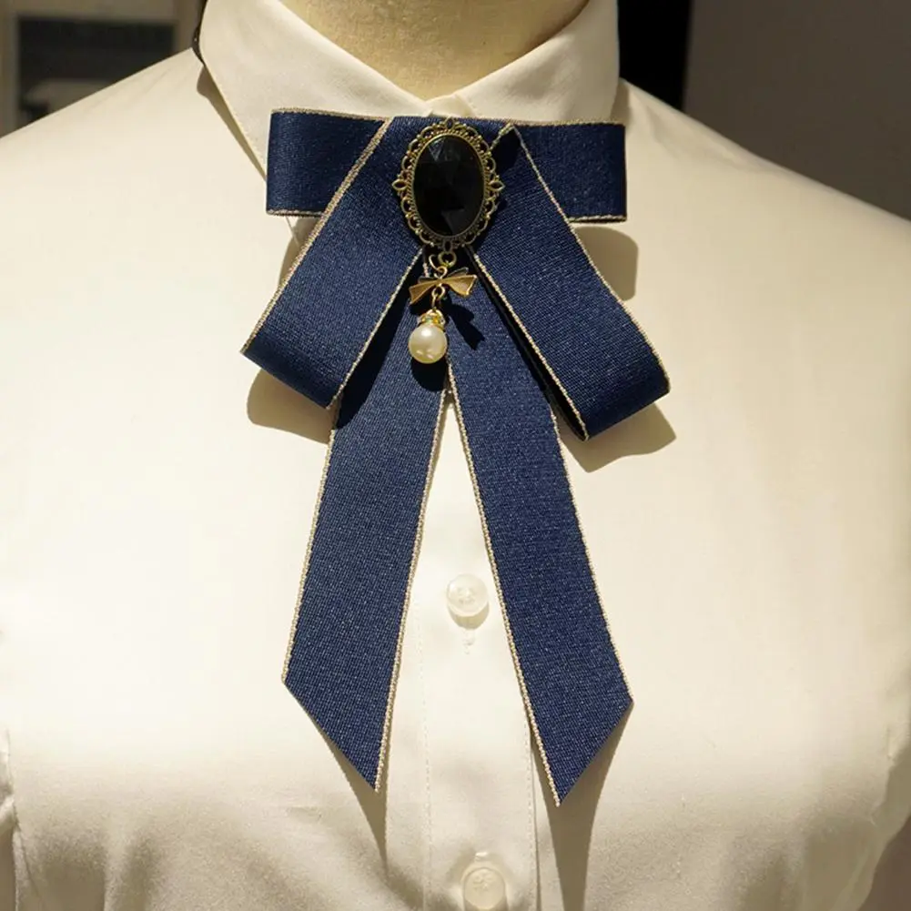 Women Collar Tie Pre-tie Bow Tie Elegant Rhinestone Bow Tie for Women Adjustable Pre-tie Collar Handmade Ribbon Shirt Accessory
