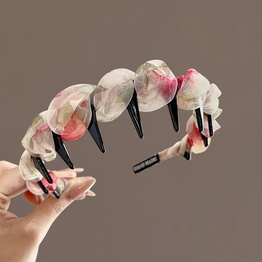 Lightweight Hairband Bright Color Headdress Colorful Women's Headband with Ribbon Decoration Anti-slip Teeth for Bright