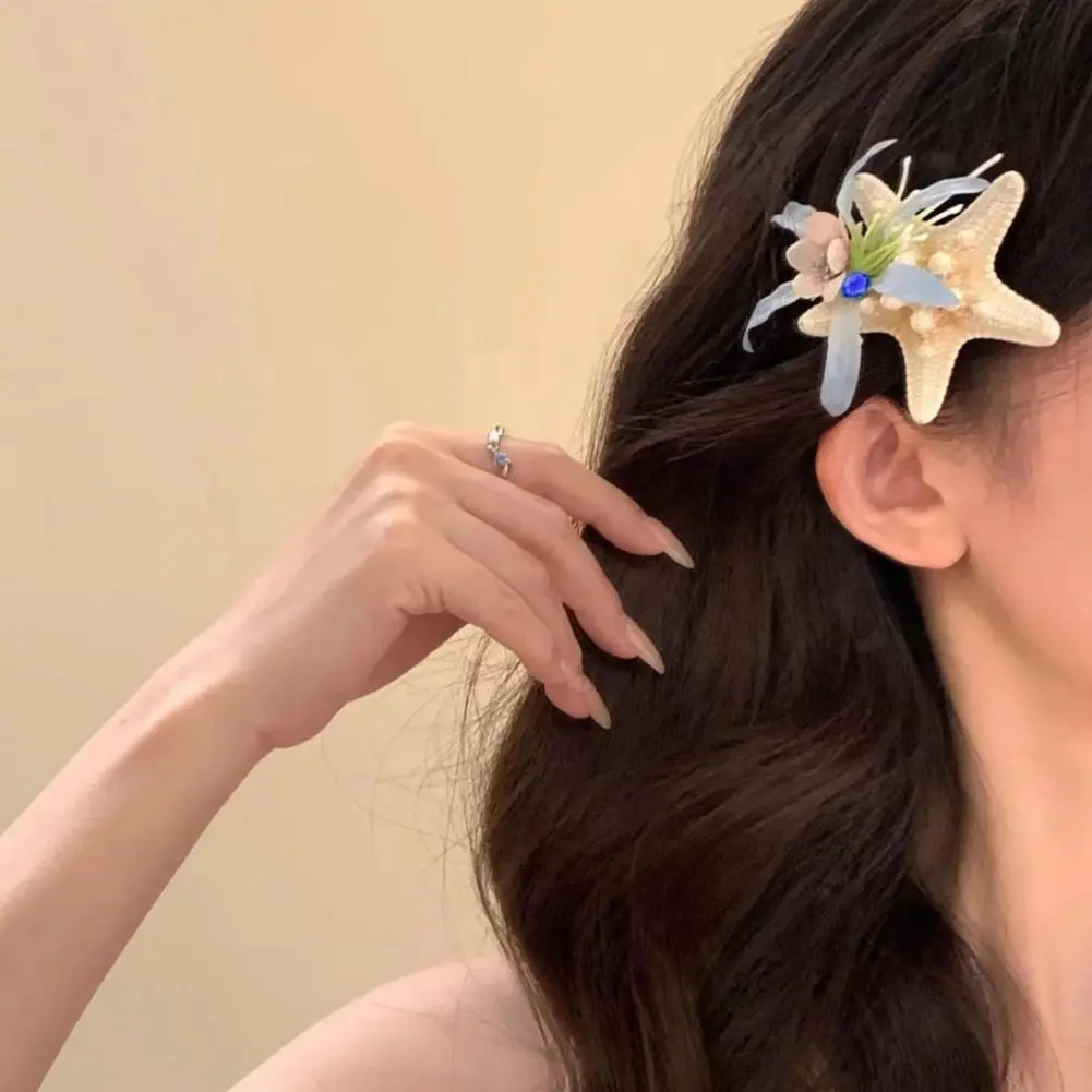 Blue Hair Pin Blue Hair Clip Blue Flowers Starfish Hair Clip Beach-themed Barrette for Daily Wear Tropical Accessory