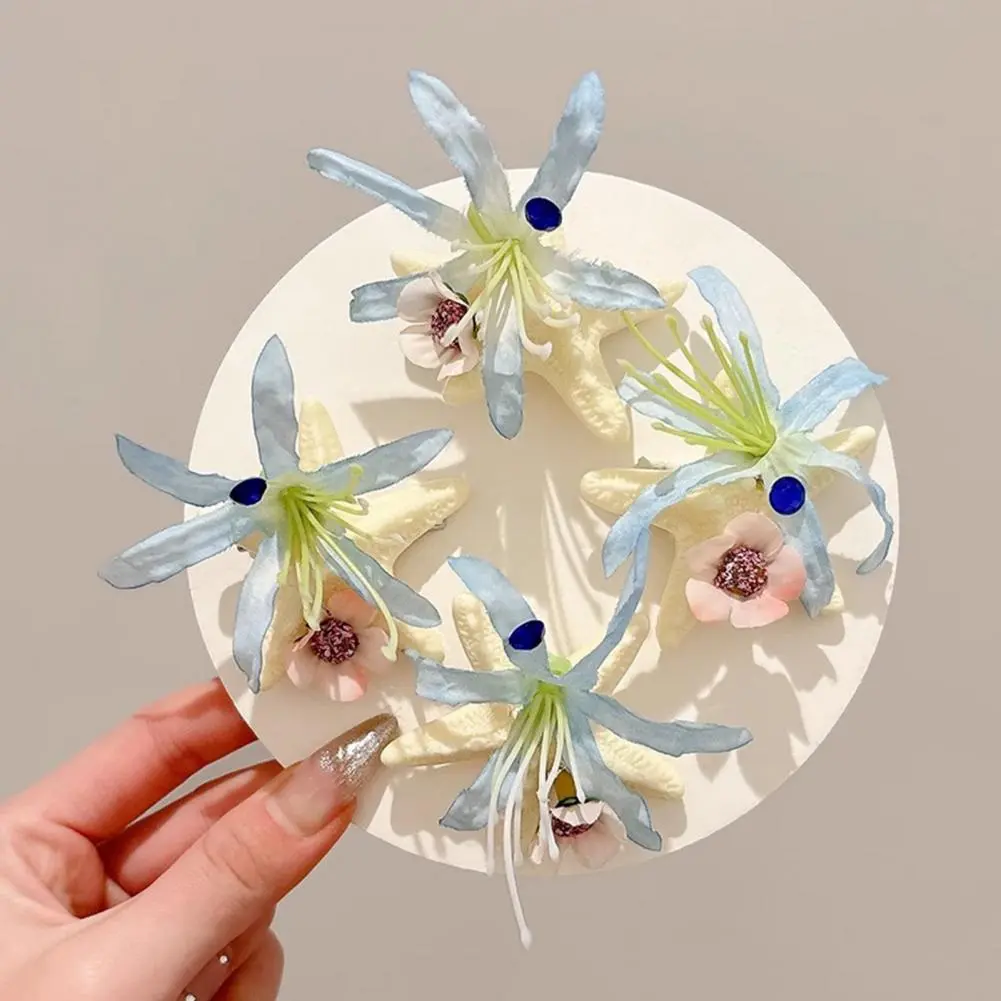 Blue Hair Pin Blue Hair Clip Blue Flowers Starfish Hair Clip Beach-themed Barrette for Daily Wear Tropical Accessory
