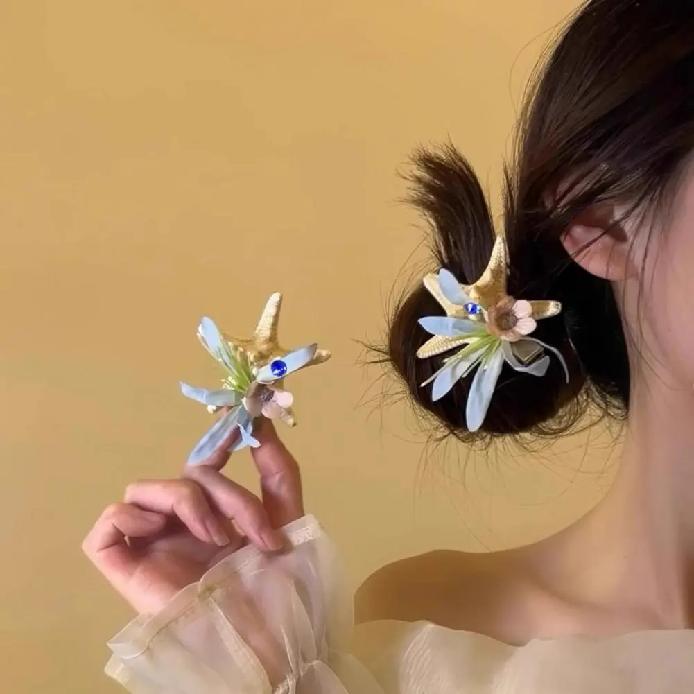 Blue Hair Pin Blue Hair Clip Blue Flowers Starfish Hair Clip Beach-themed Barrette for Daily Wear Tropical Accessory