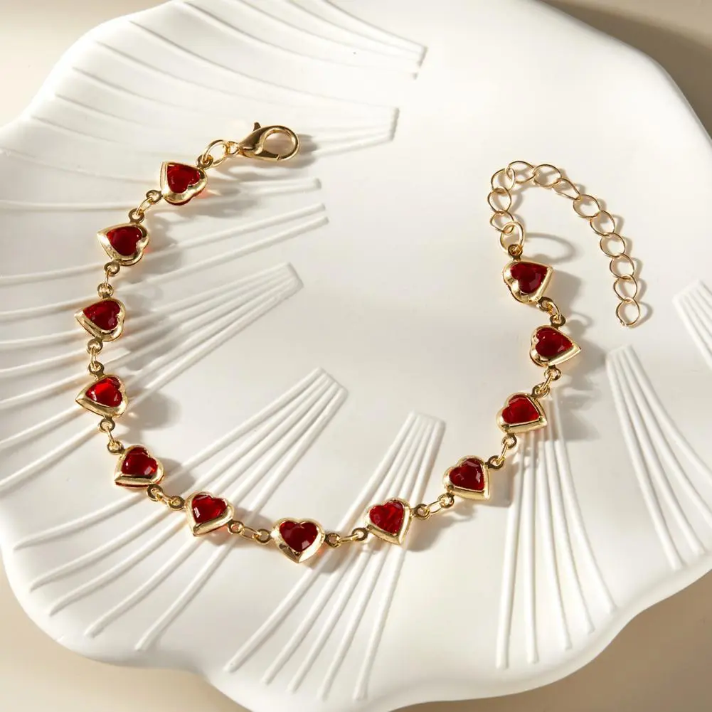 Chic Wrist Adornment Heart Beaded Bracelet Elegant Heart Beaded Metal Chain Bracelets for Women Bridal Wedding Party for Girls
