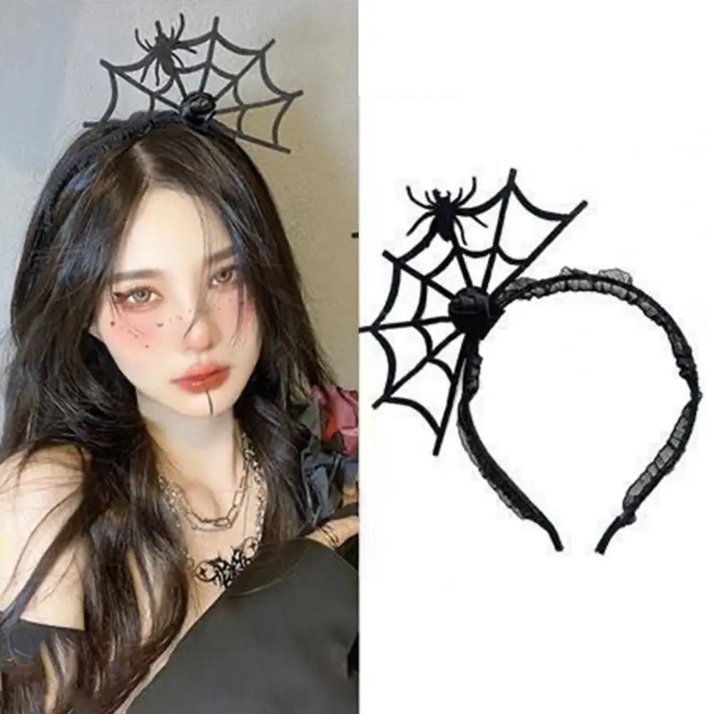 Unisex Headband Adult Headband Black Dark Style Halloween Headband with Bat Witch Hat Horn Spider Decor Unisex Party Photo Prop