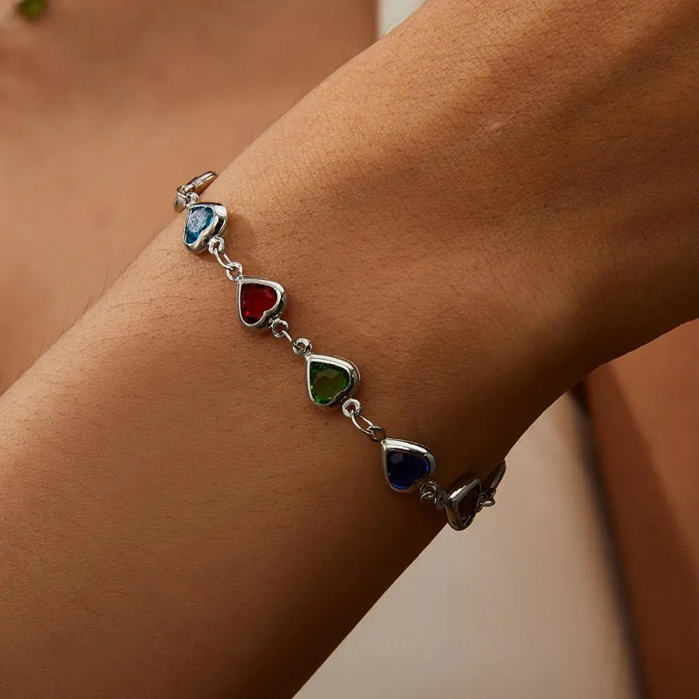Chic Wrist Adornment Heart Beaded Bracelet Elegant Heart Beaded Metal Chain Bracelets for Women Bridal Wedding Party for Girls