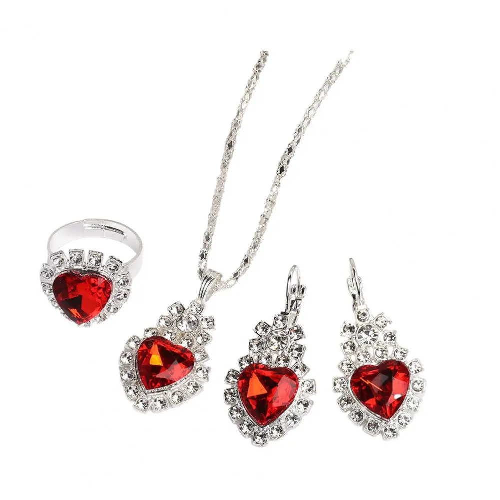 Beautiful Jewelry Set Heart Jewelry Set for Women Shiny Rhinestone Necklace Earrings Ring Bridal Wedding Accessory Fashionable