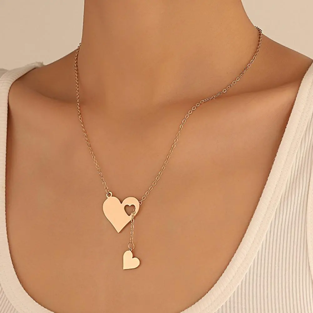 Heart-shaped Necklace Hollow Heart Pendant Necklace Romantic Heart Pendant Choker Necklace Set for Women Wedding for Girls