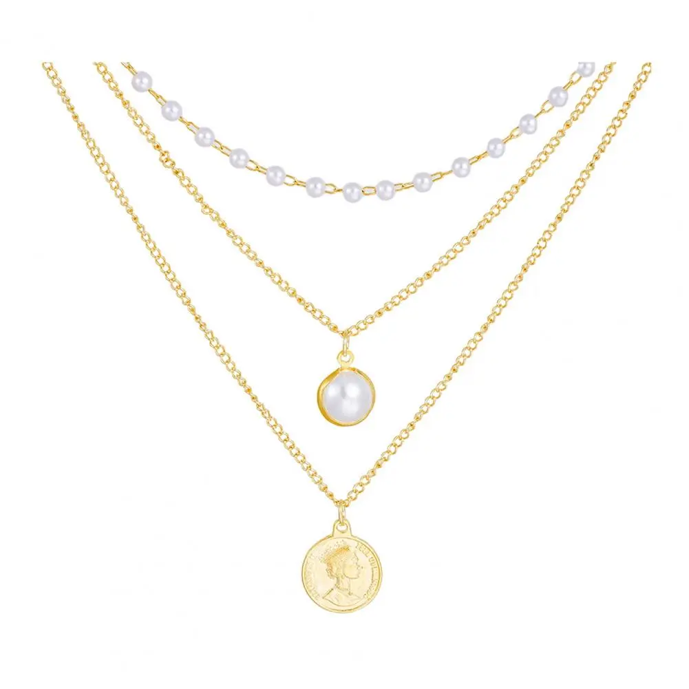 Necklace Three-layer Necklace Elegant Multi-layered Pearl Necklace Set for Women Golden Choker Chain Jewelry with Faux Pearls