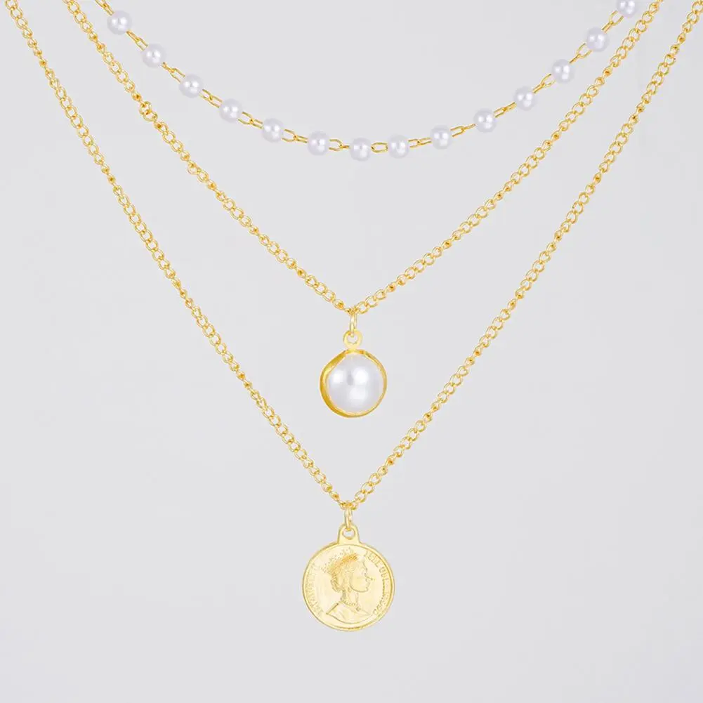 Necklace Three-layer Necklace Elegant Multi-layered Pearl Necklace Set for Women Golden Choker Chain Jewelry with Faux Pearls