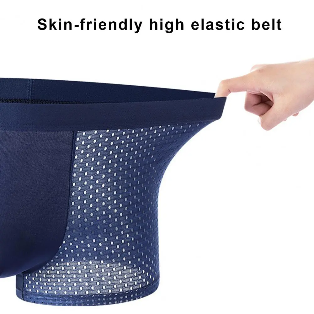 Men Summer Underwear Mid-rise Wide Elastic Waistband Boxer Briefs U-convex Thin Ice Silk Mesh Shorts Panties Underpants