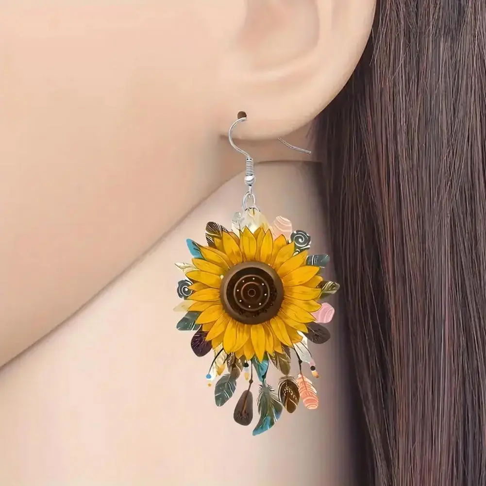 Drop Earrings for Women Personality Earrings Sunflower Shape Drop Earrings Lightweight Statement Jewelry Gift with Exquisite