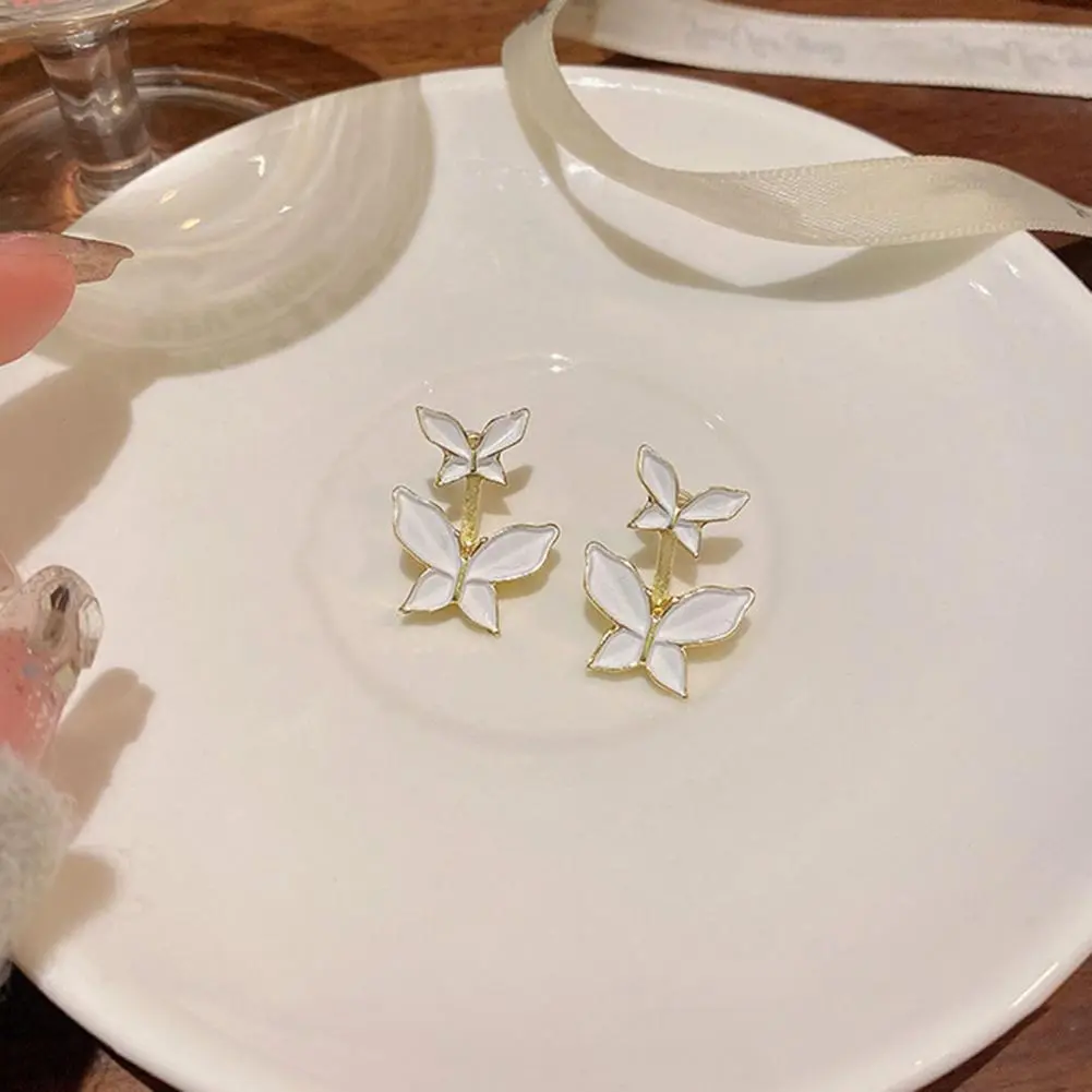 White Butterfly Earrings Alloy Butterfly Earrings Elegant White Butterfly Stud Earrings for Women Fashion Jewelry for Girls