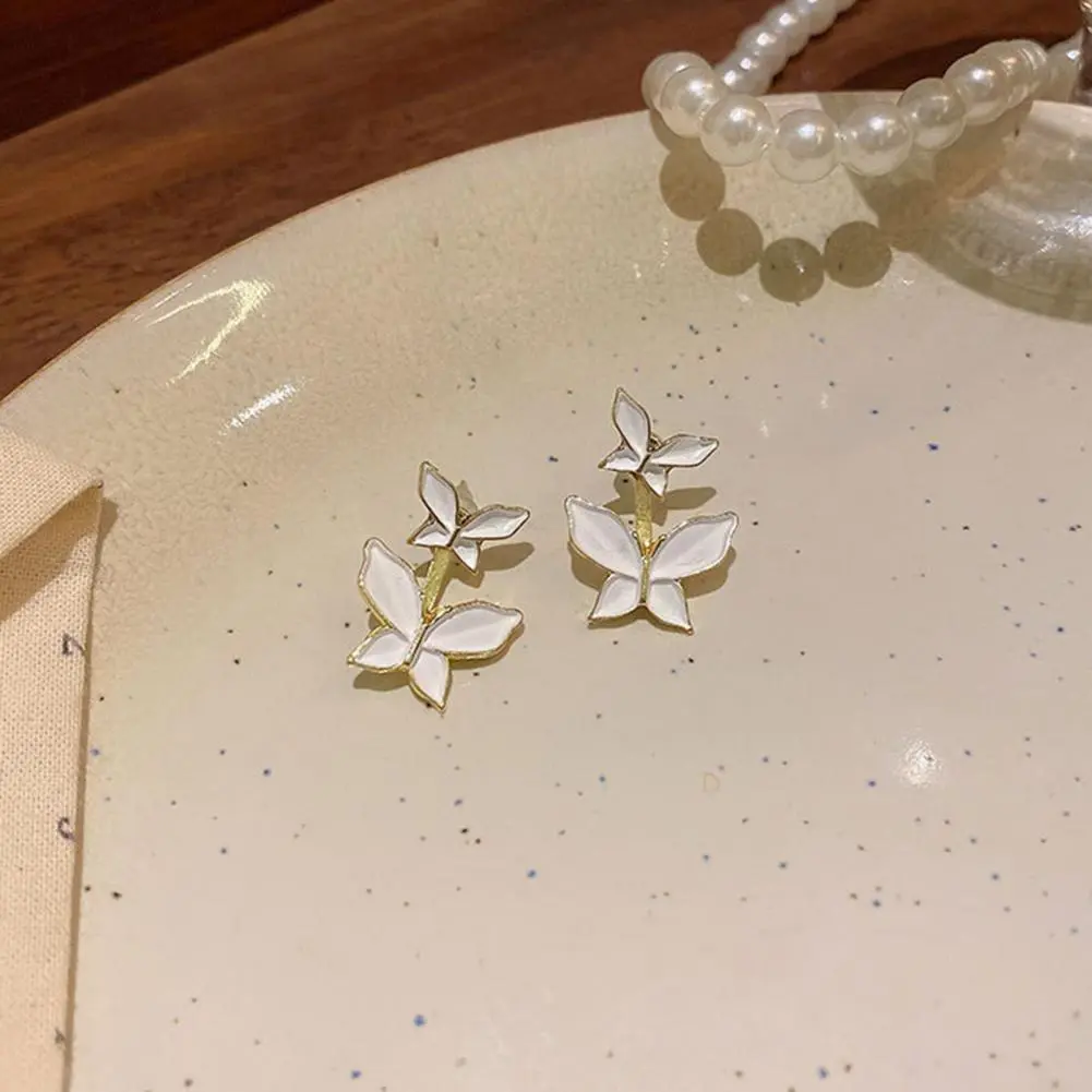 White Butterfly Earrings Alloy Butterfly Earrings Elegant White Butterfly Stud Earrings for Women Fashion Jewelry for Girls