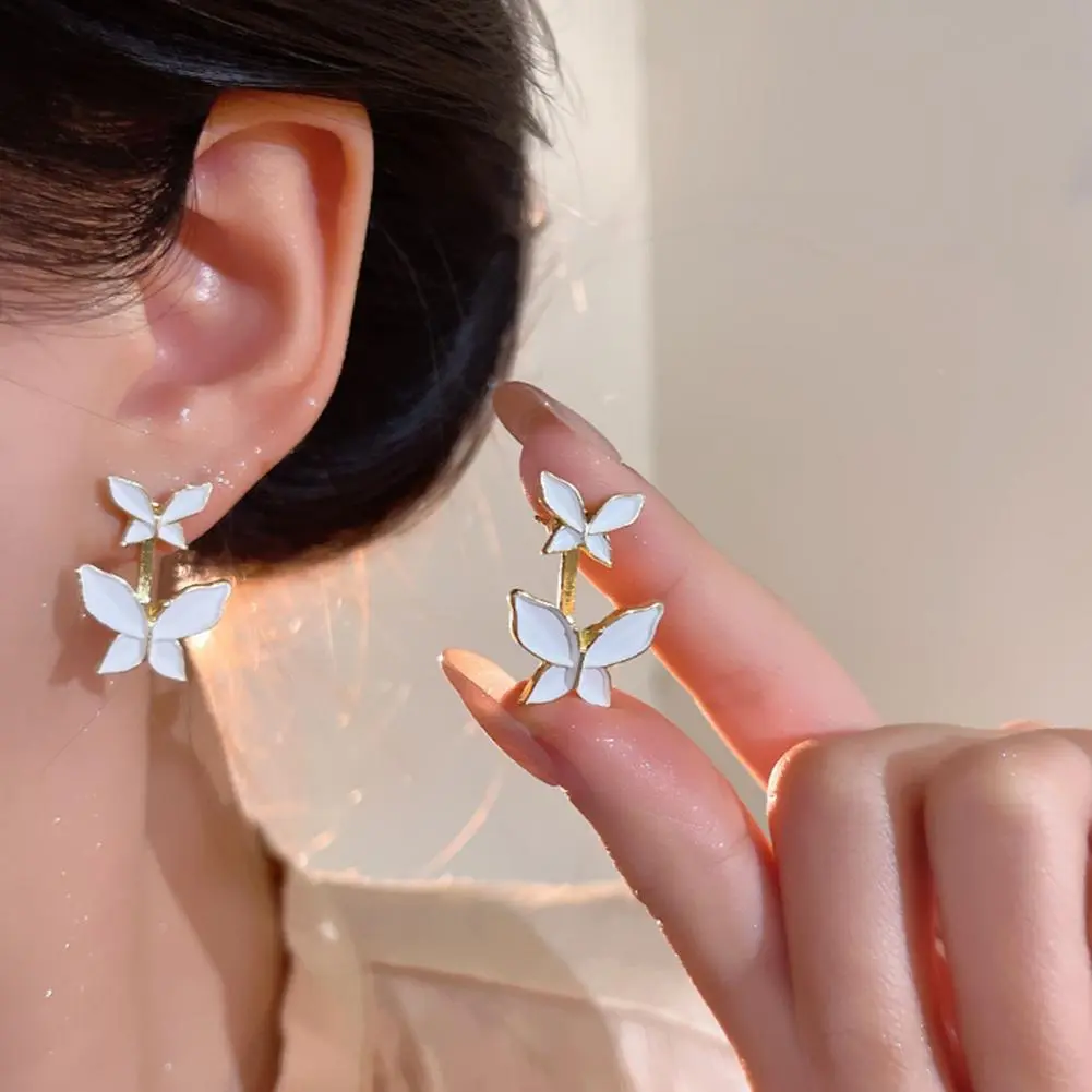 White Butterfly Earrings Alloy Butterfly Earrings Elegant White Butterfly Stud Earrings for Women Fashion Jewelry for Girls