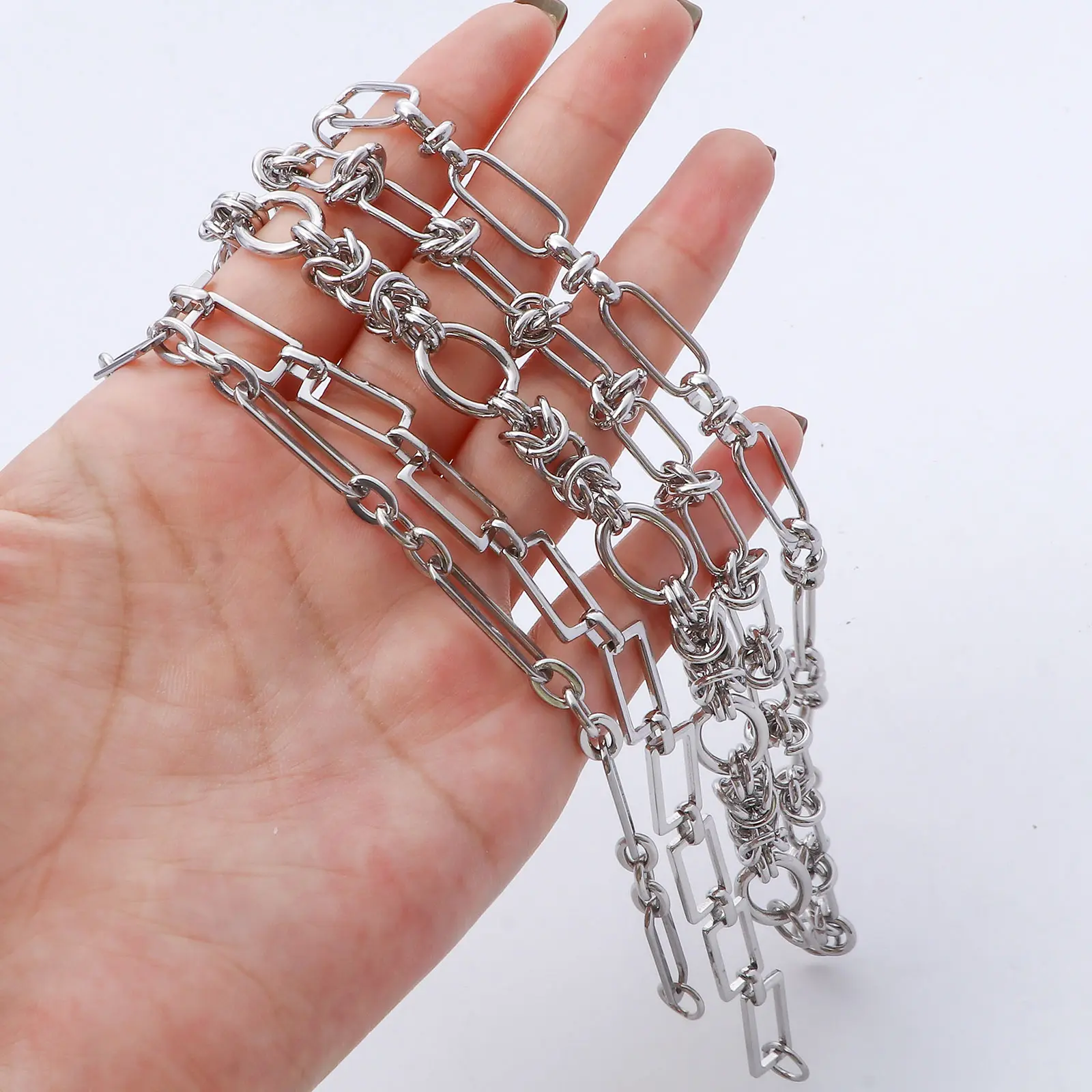1 Piece 304 Stainless Steel Punk Bracelet  Silver Color Metal Chain For Men Women Fashion Jewelry Gifts 19cm Long