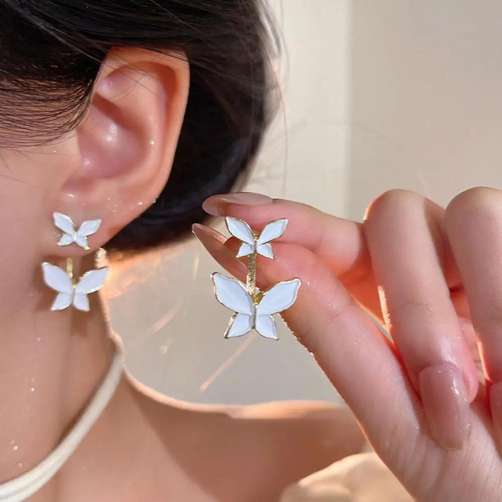 White Butterfly Earrings Alloy Butterfly Earrings Elegant White Butterfly Stud Earrings for Women Fashion Jewelry for Girls